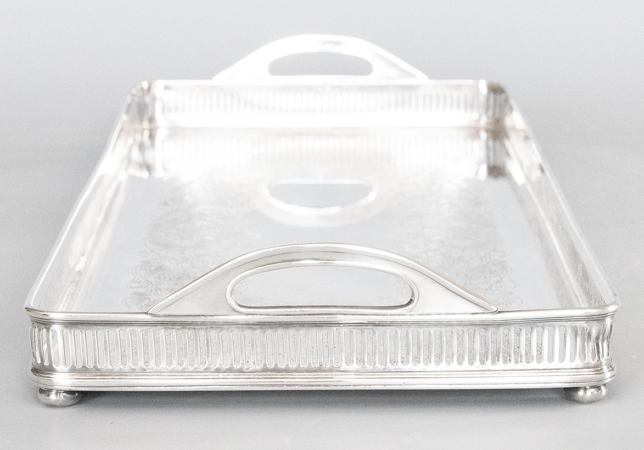 Mid-Century Large Silver Plate Rectangular Footed Gallery Tray, circa 1960 For Sale 3
