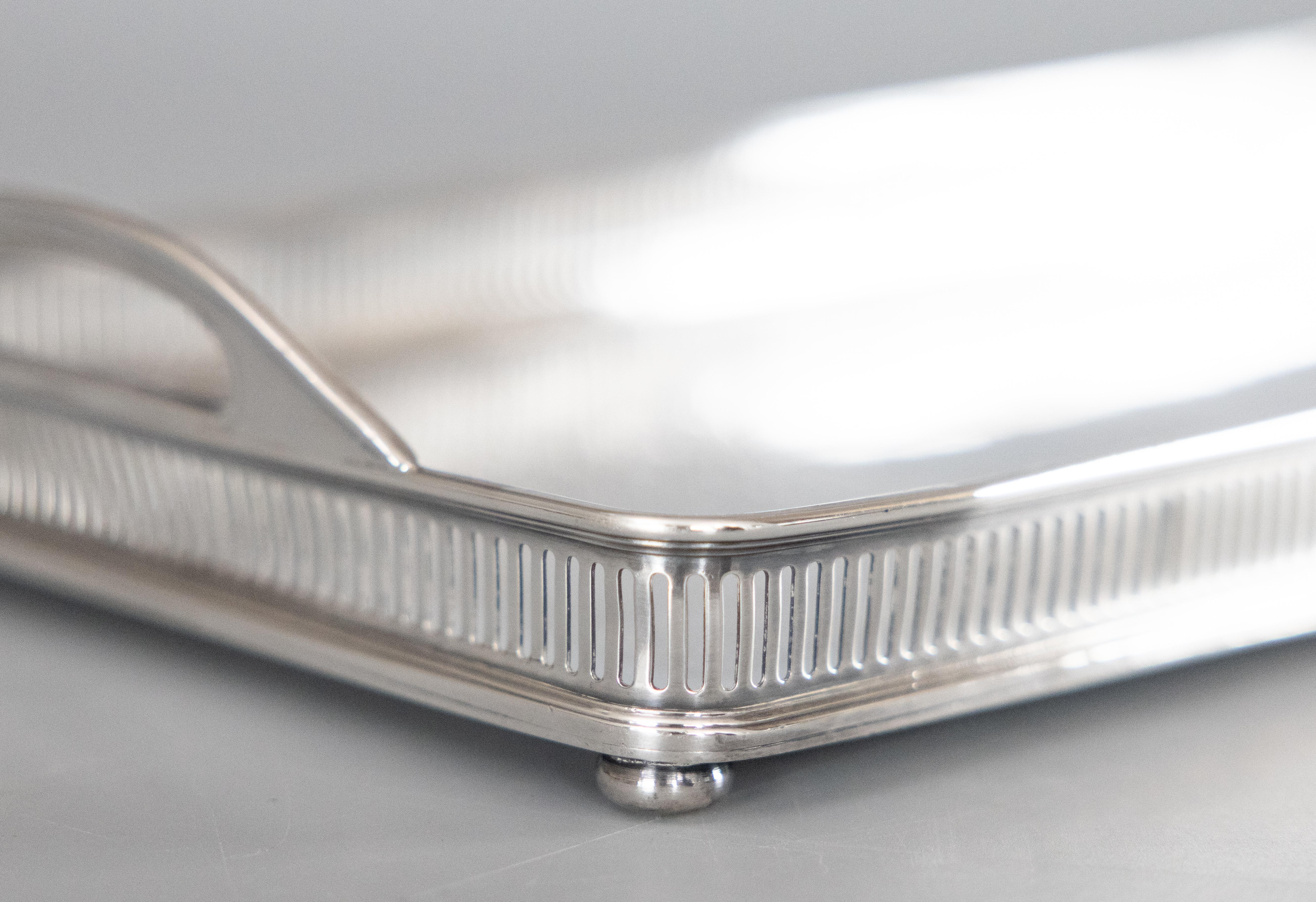 Mid-Century Large Silver Plate Rectangular Footed Gallery Tray, circa 1960 For Sale 4
