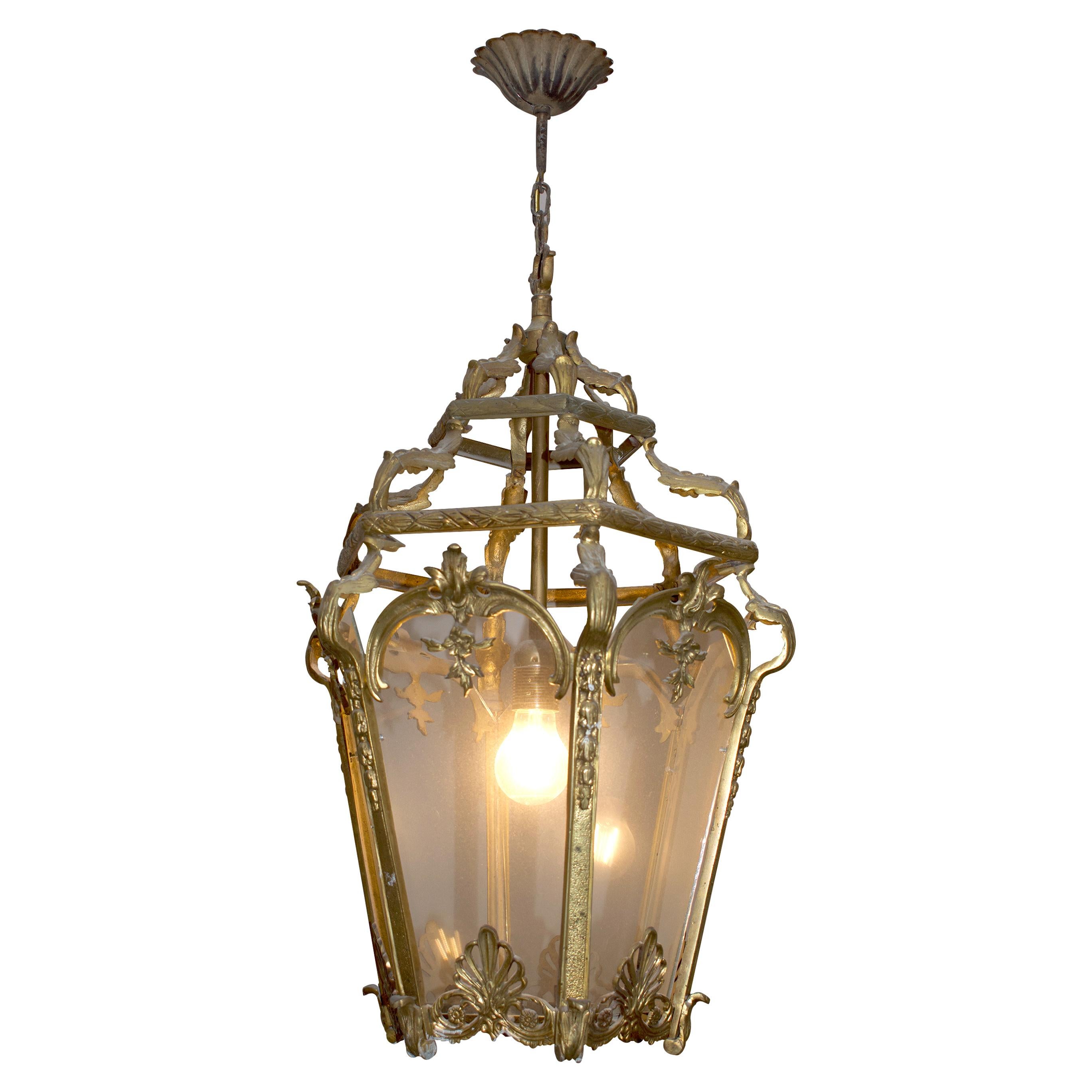 Mid-Century Large Six Facet’s Bronze Lantern Louis XV Style, French  In Good Condition For Sale In London, GB