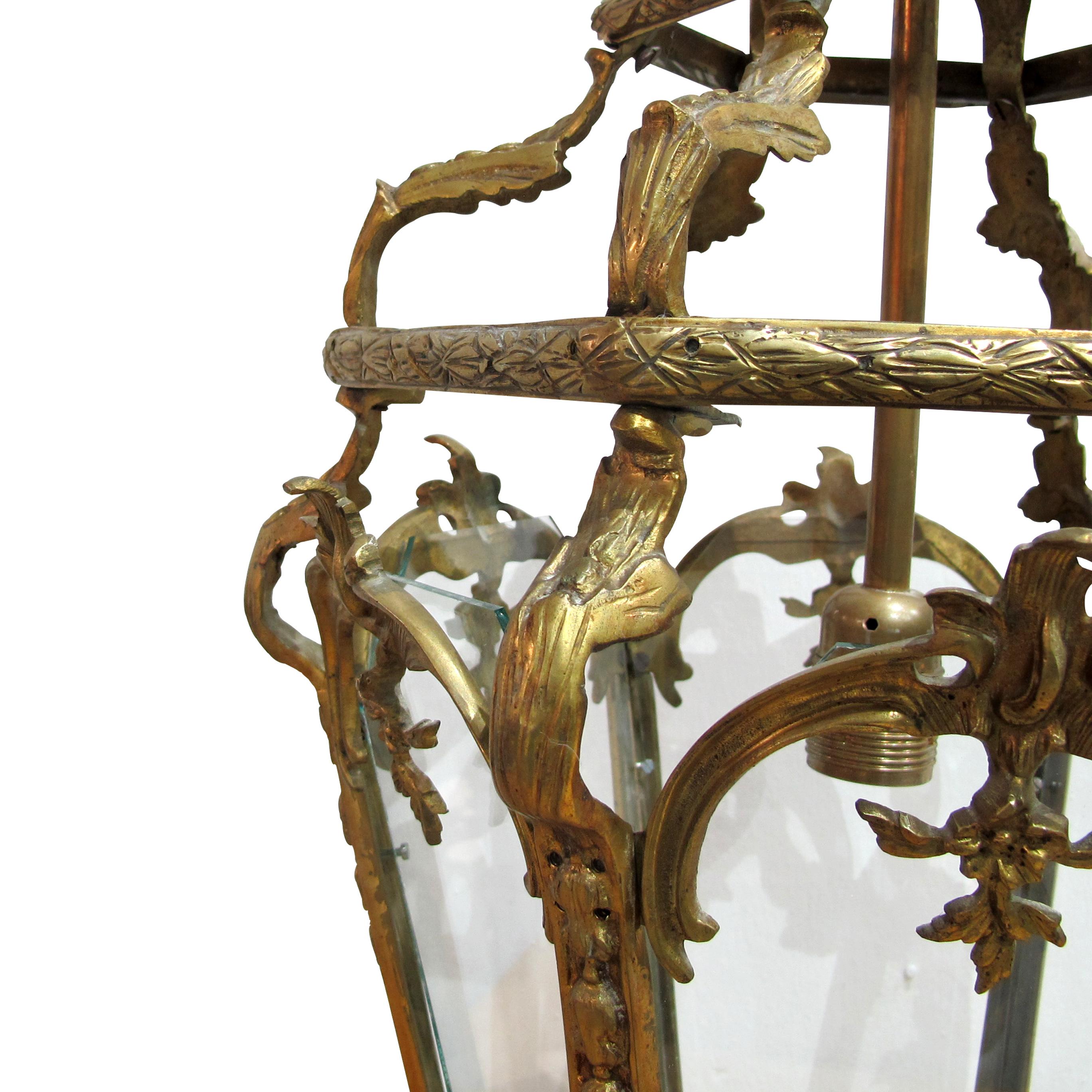 Mid-20th Century Mid-Century Large Six Facet’s Bronze Lantern Louis XV Style, French  For Sale