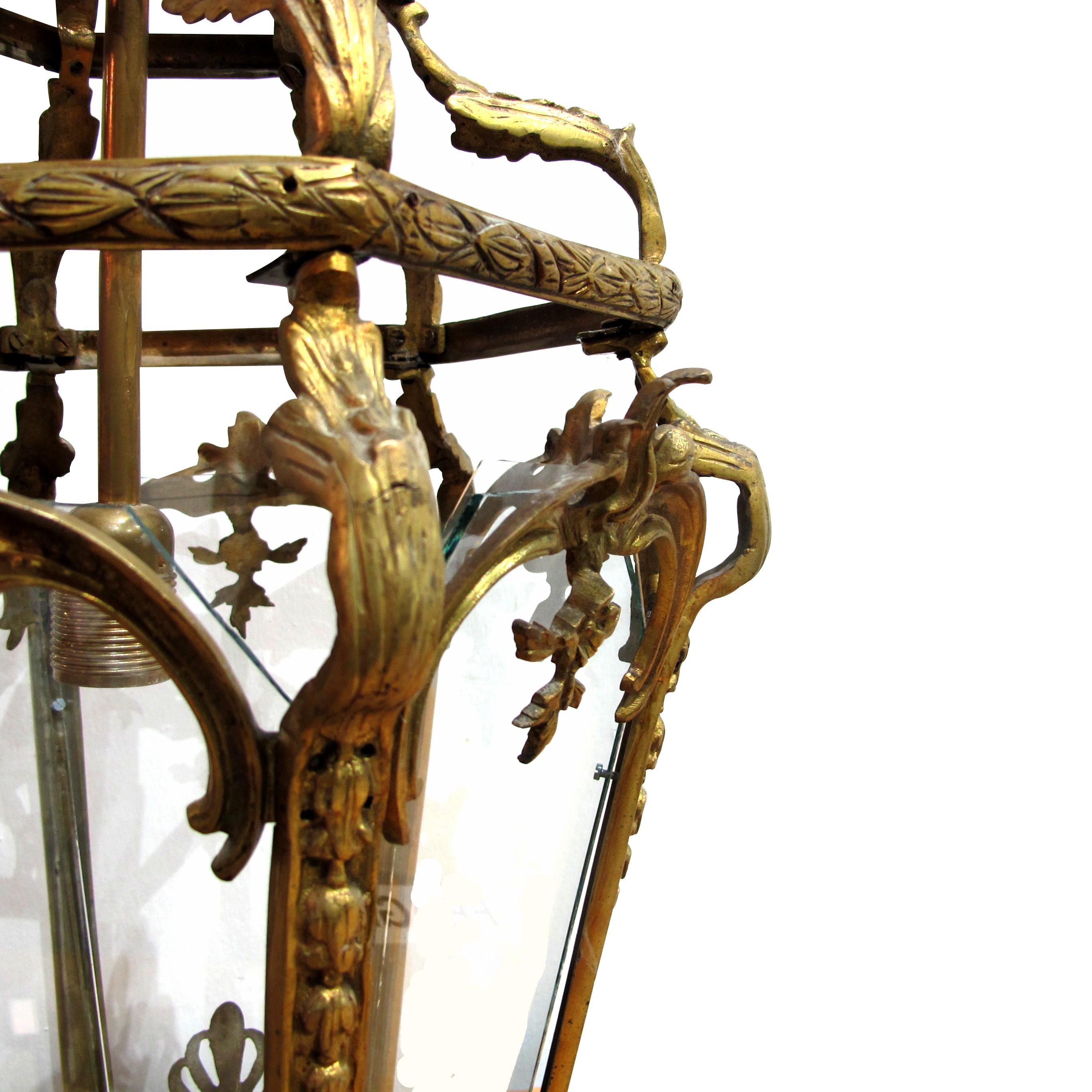 Mid-Century Large Six Facet’s Bronze Lantern Louis XV Style, French  For Sale 1
