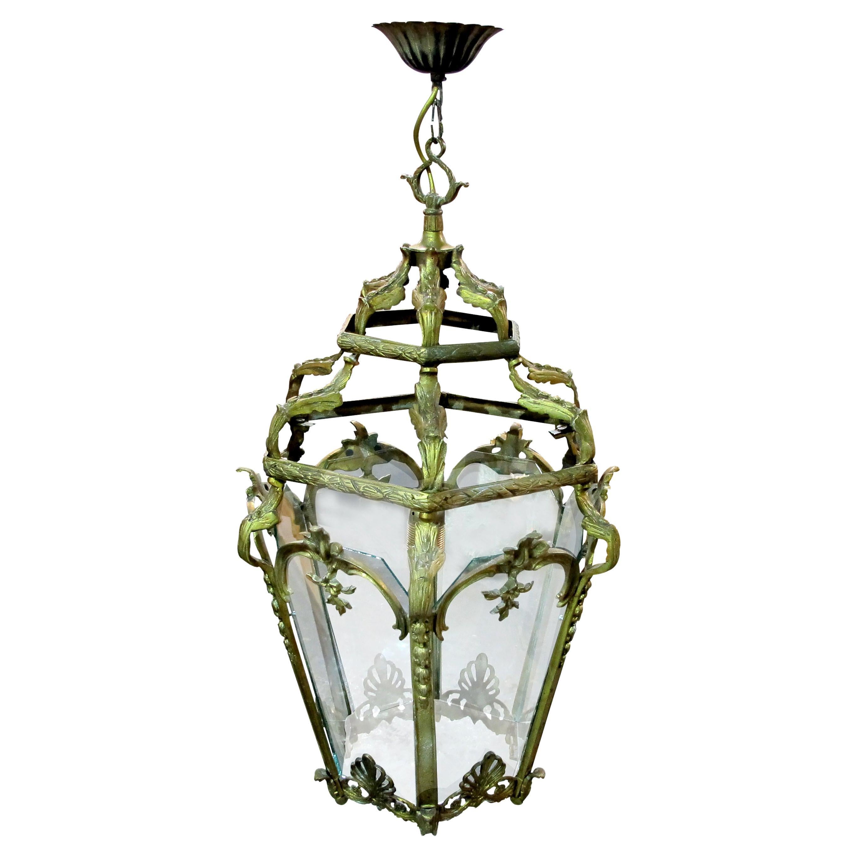 Mid-Century Large Six Facet’s Bronze Lantern Louis XV Style, French 