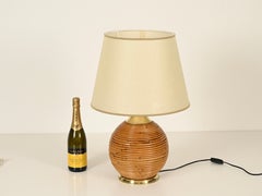 Große Tischlampe im Mid-Century-Stil aus Rattan und Messing von Vivai Del Sud, Italien, 1970er Jahre