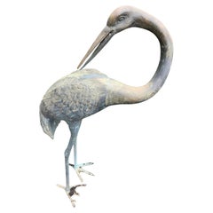 Mid-Century Large & Tall Bronze Egret or Crane Garden Sculpture C1968