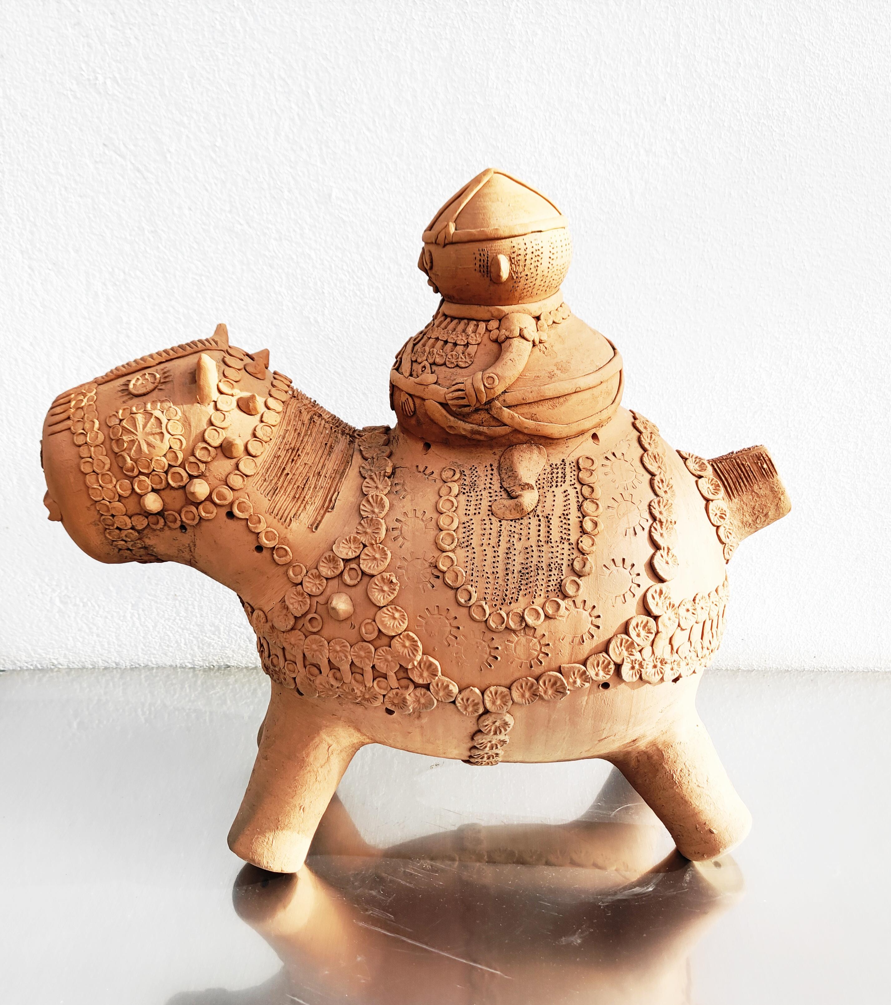 Midcentury Large Terracotta Hippopotamus Sculpture, Signed For Sale 5