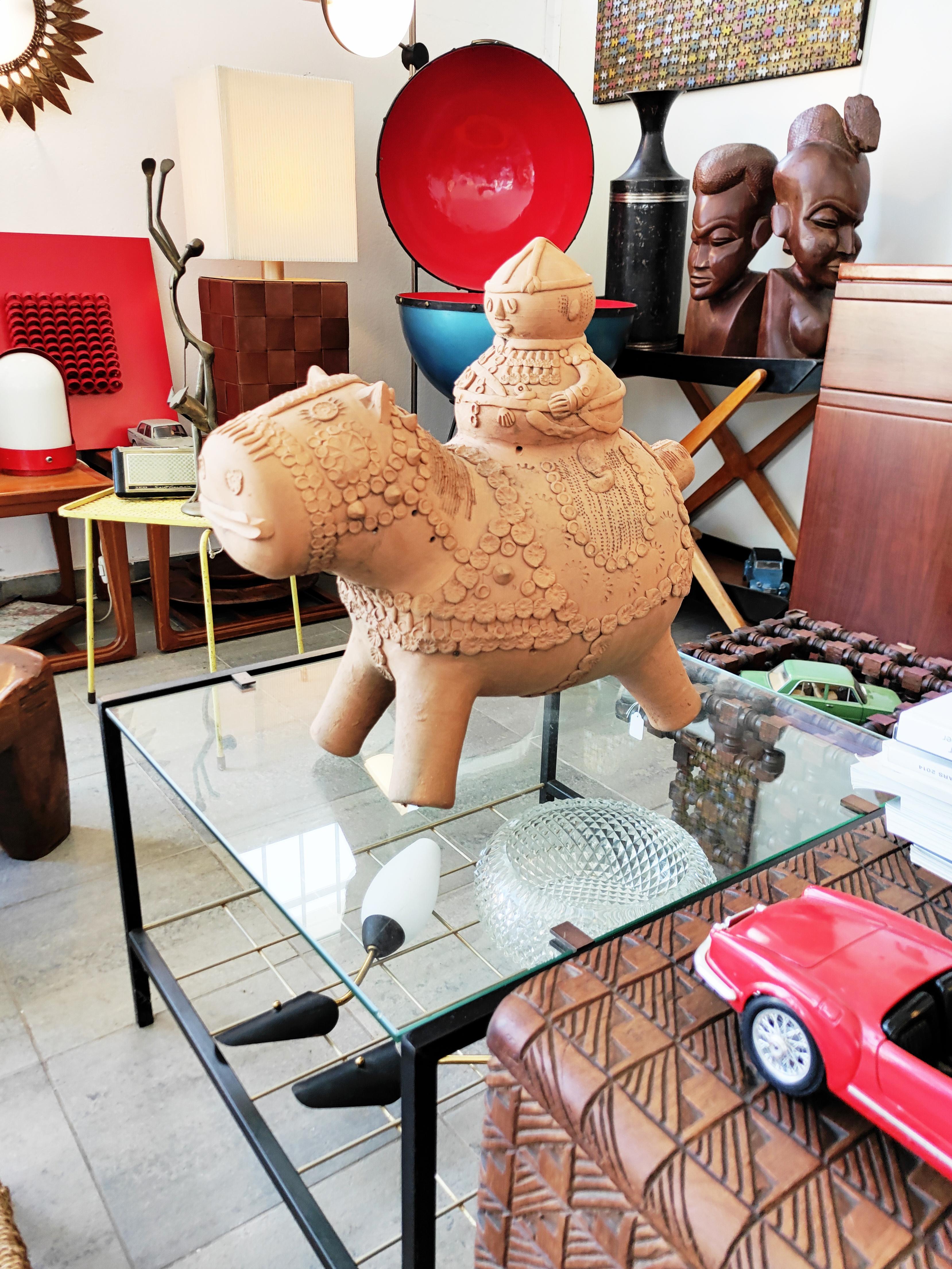 Midcentury Large Terracotta Hippopotamus Sculpture, Signed For Sale 12