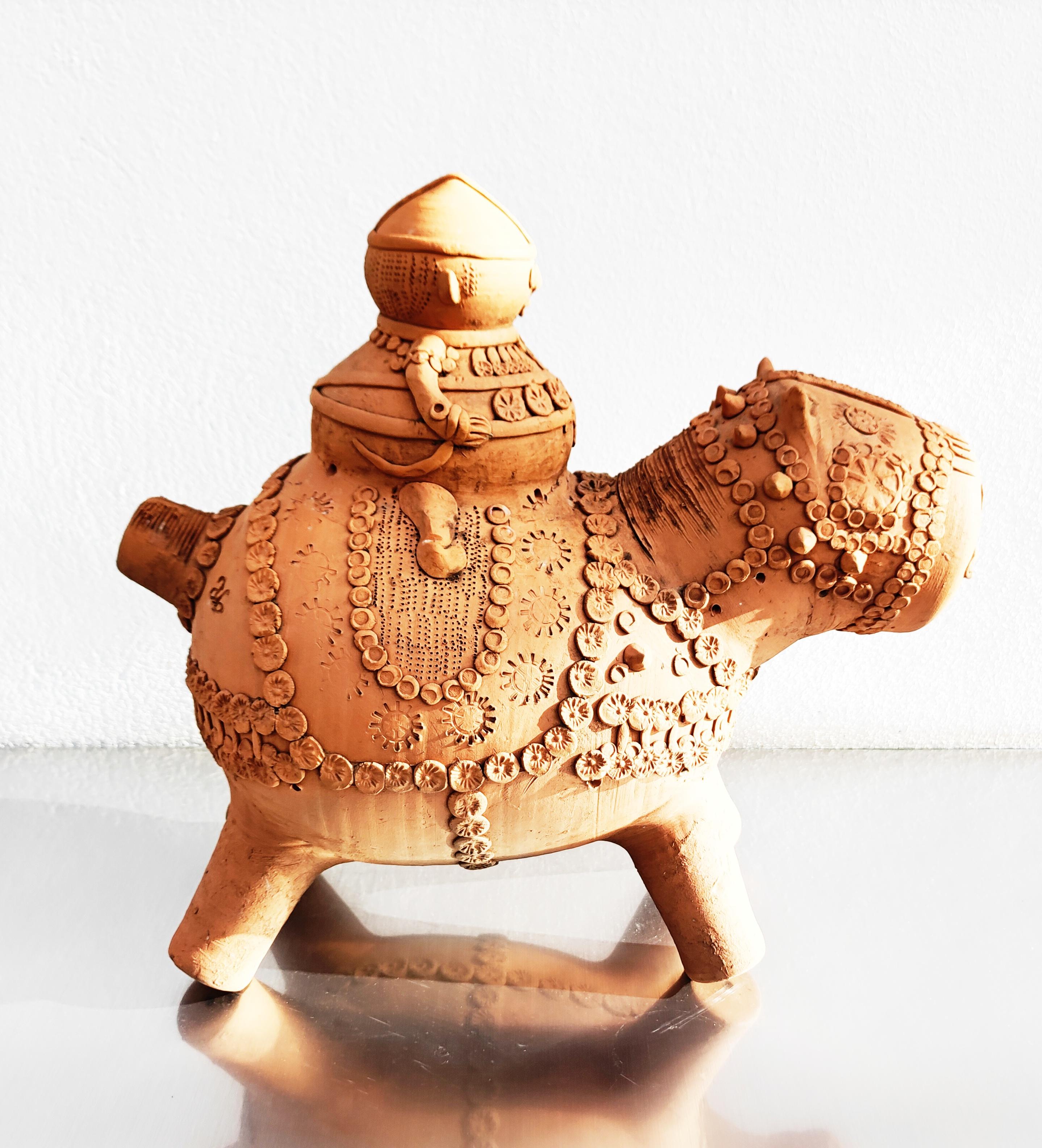 Spanish Midcentury Large Terracotta Hippopotamus Sculpture, Signed For Sale