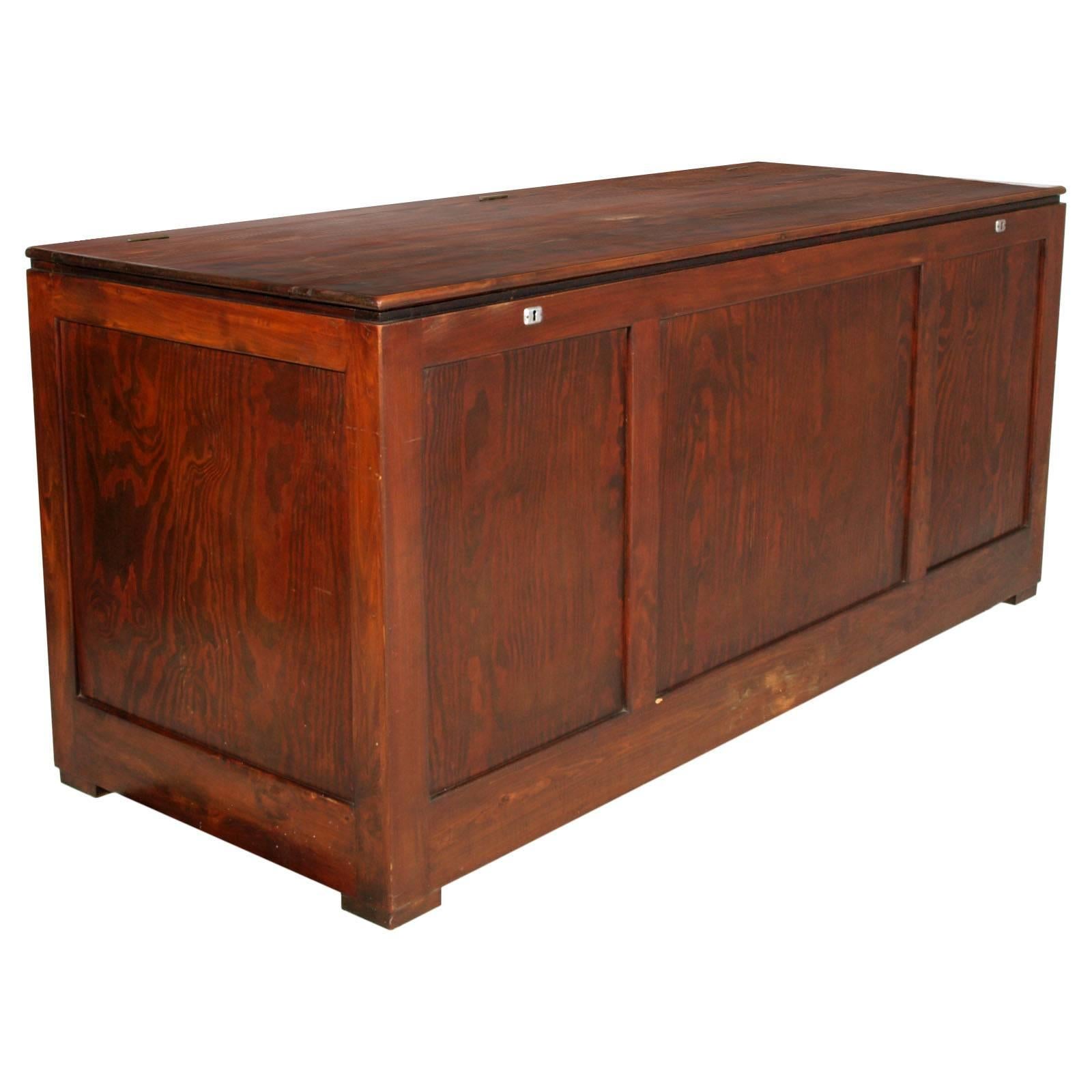 Midcentury Large Trunk for Furs Shelter in Solid Wood of Pine Polished to Wax For Sale