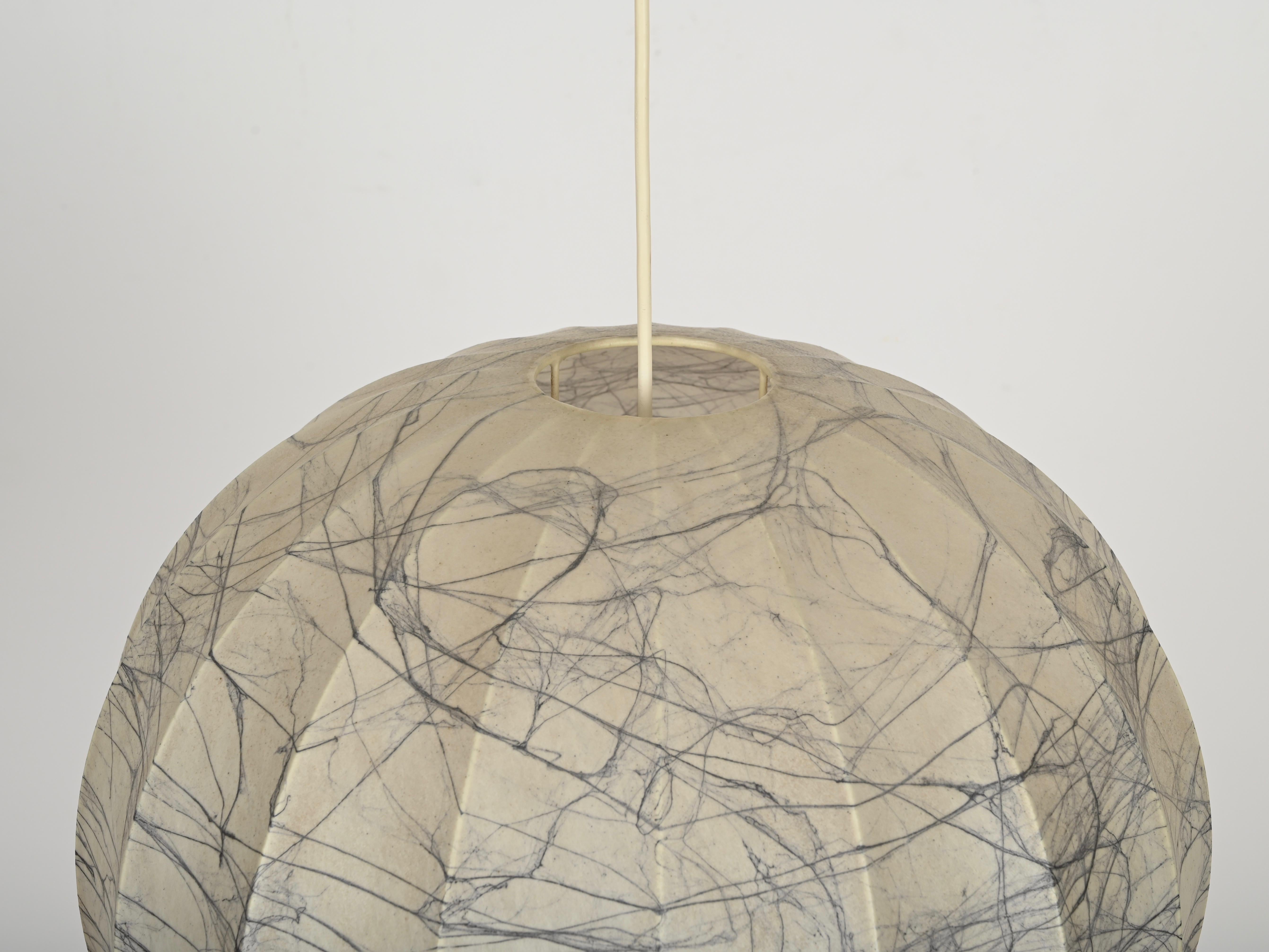 Mid-Century Large Veined Beige Cocoon Pendant by Castiglioni, Italy 1960s 4