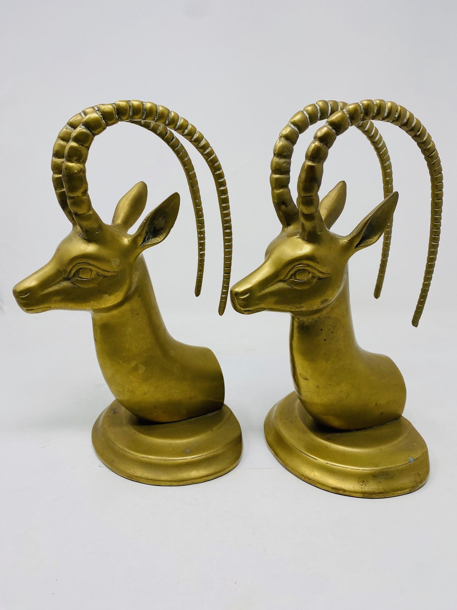 Mid Century Large Vintage Pair Brass Ibex Bookends For Sale 3