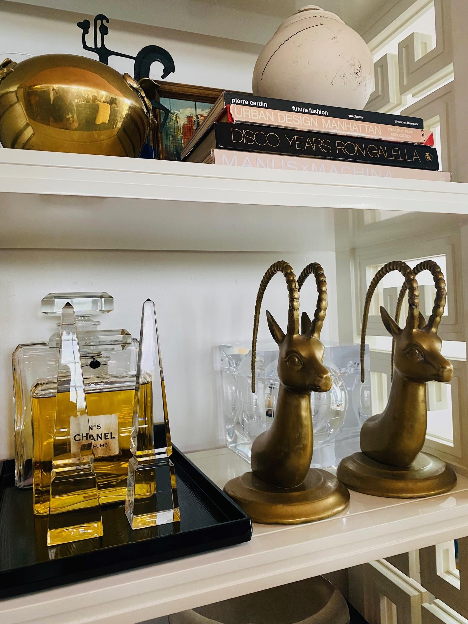 Mid Century Large Vintage Pair Brass Ibex Bookends For Sale 6