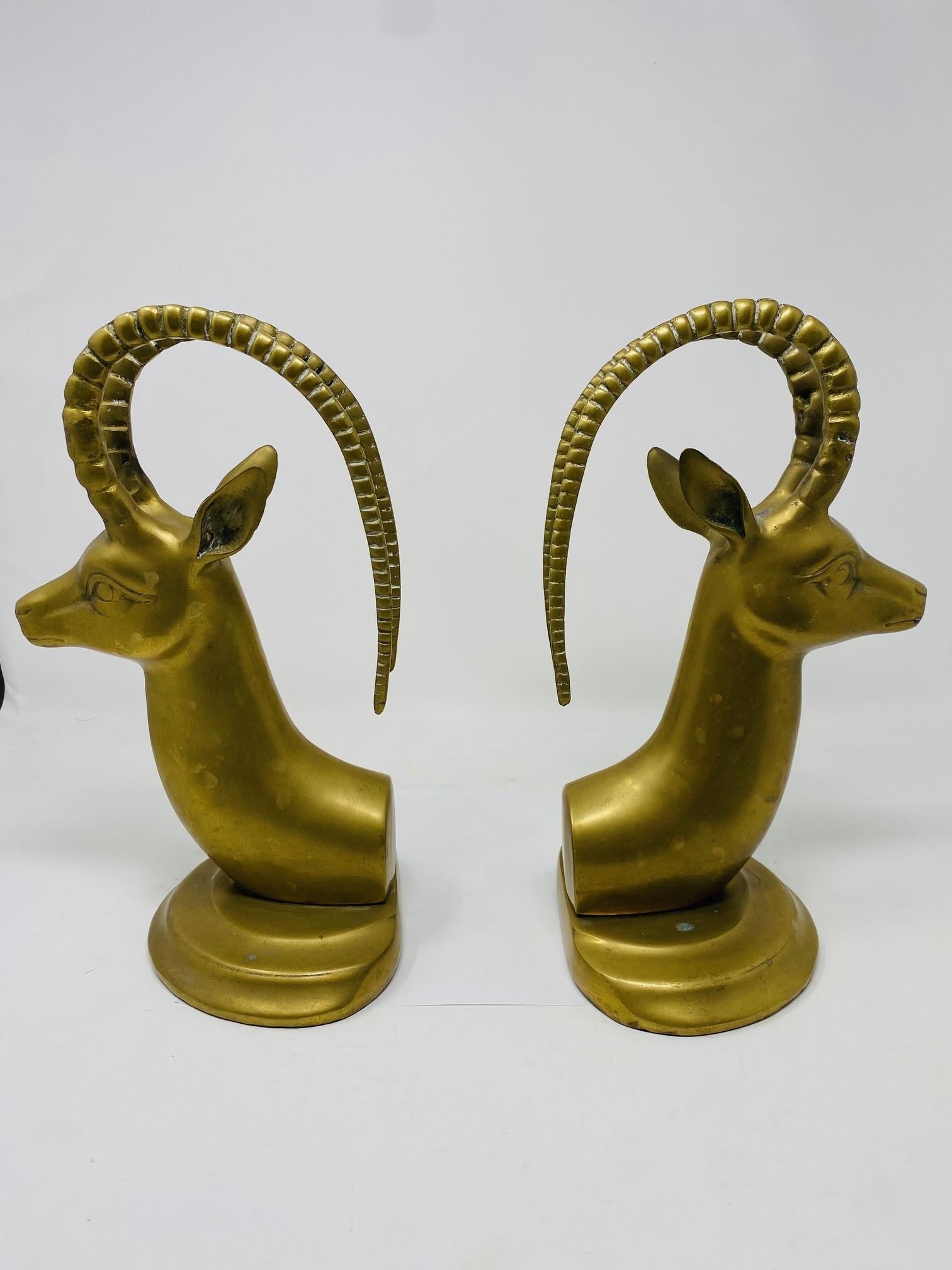 Mid-20th Century Mid Century Large Vintage Pair Brass Ibex Bookends For Sale