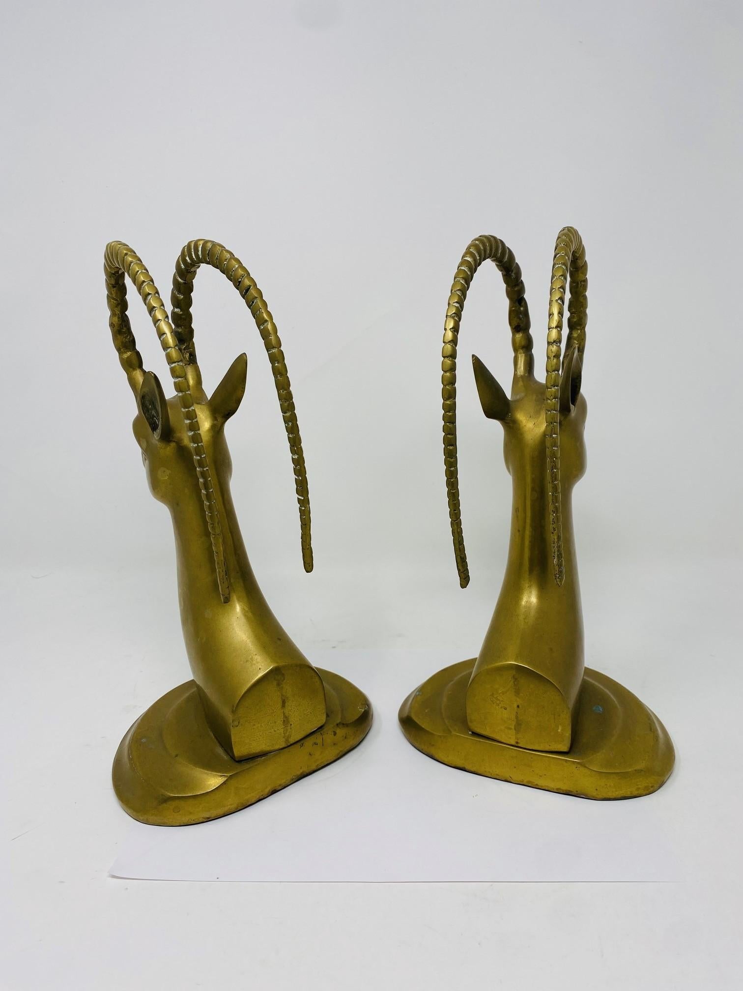 Mid Century Large Vintage Pair Brass Ibex Bookends For Sale 2