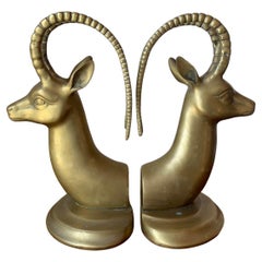 Mid Century Large Used Pair Brass Ibex Bookends
