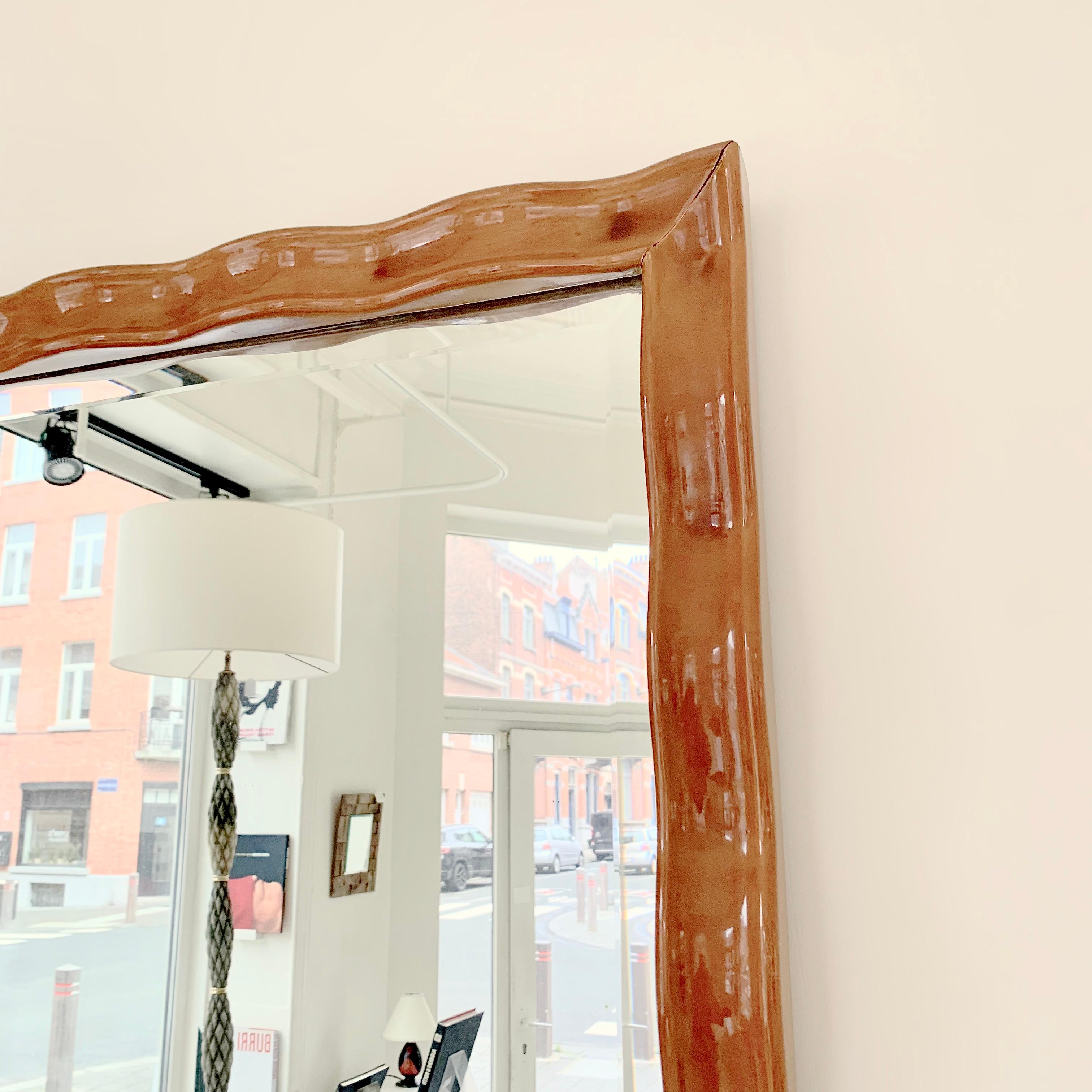 Wood Mid-Century Large Wall Mirror, circa 1950, Italy. For Sale