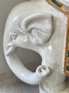 Mid Century Large White Elephant Garden Stool Glazed Terracotta Garden Seat