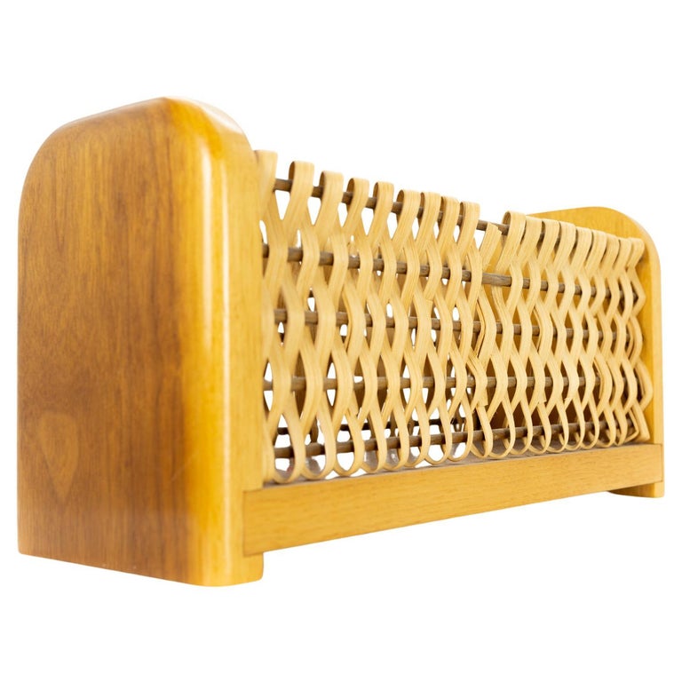 Mid Century Large Wood And Wicker Desk Organizer Basket For At 1stdibs Wicker Desk Organizer Basket, Wicker Desk Organizer Basket