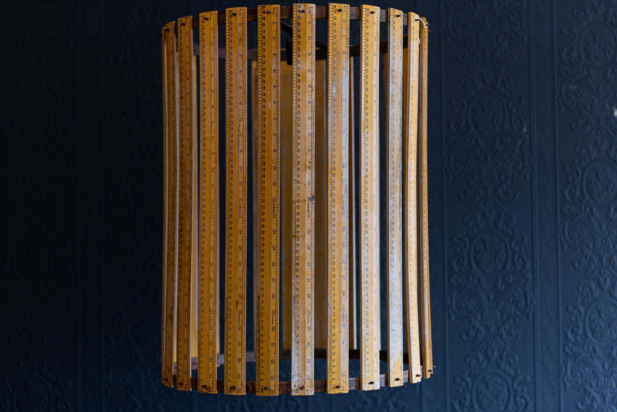 Midcentury Large Wooden Ruler Pendant Light 4
