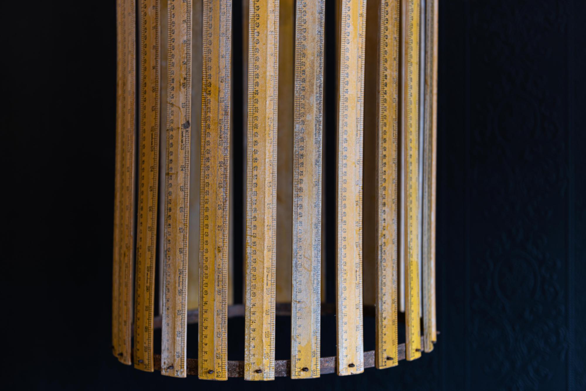 Midcentury Large Wooden Ruler Pendant Light 3
