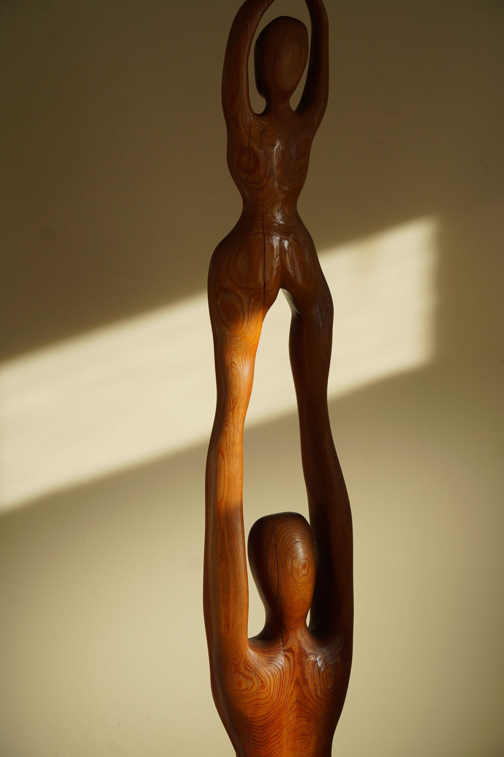 Danish Mid Century Large Wooden Sculpture in Oregon Pine of Man and Woman, 1960s 4