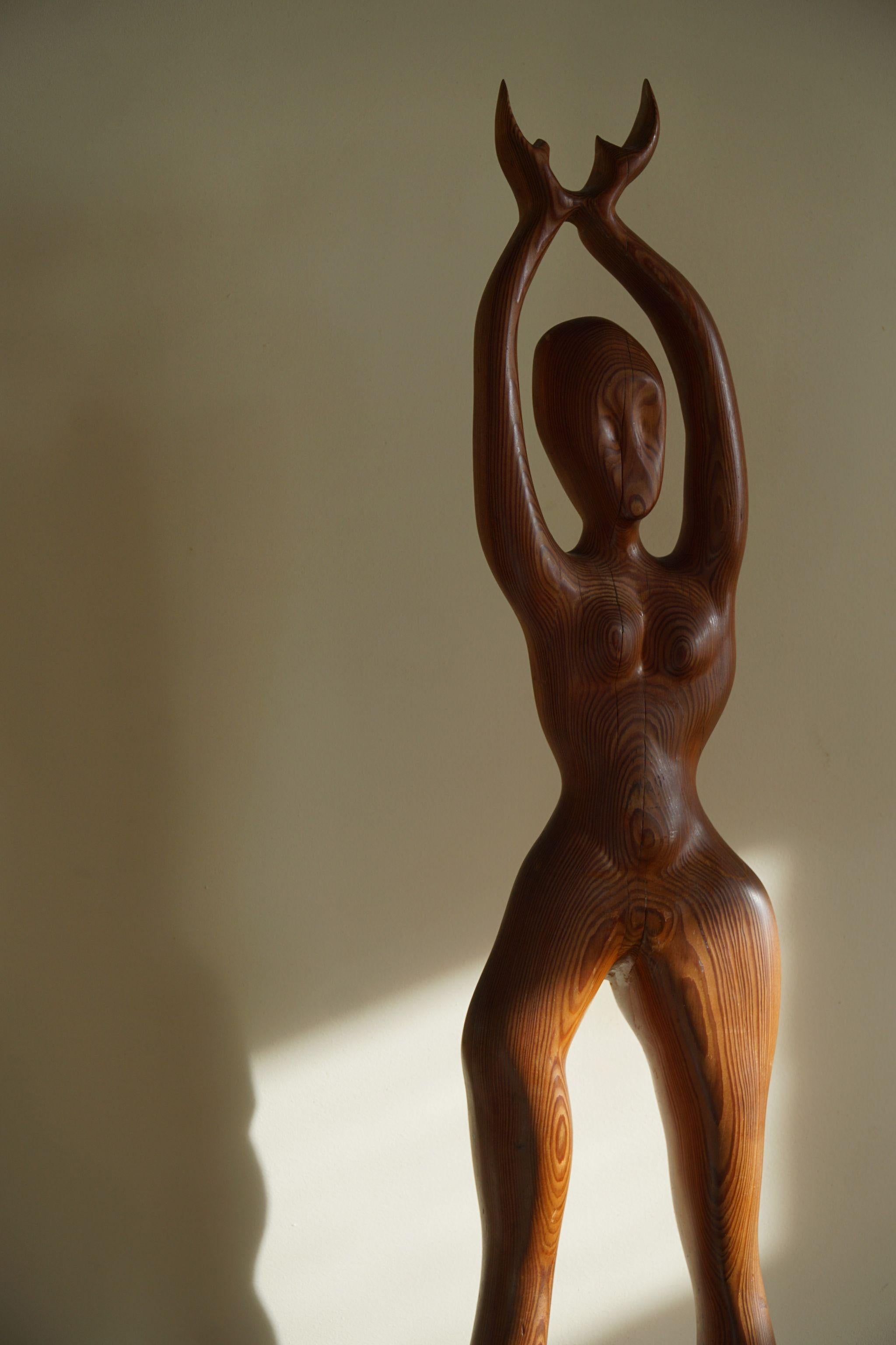 Danish Mid Century Large Wooden Sculpture in Oregon Pine of Man and Woman, 1960s 5