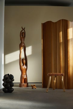 Danish Mid Century Large Wooden Sculpture in Oregon Pine of Man and Woman, 1960s