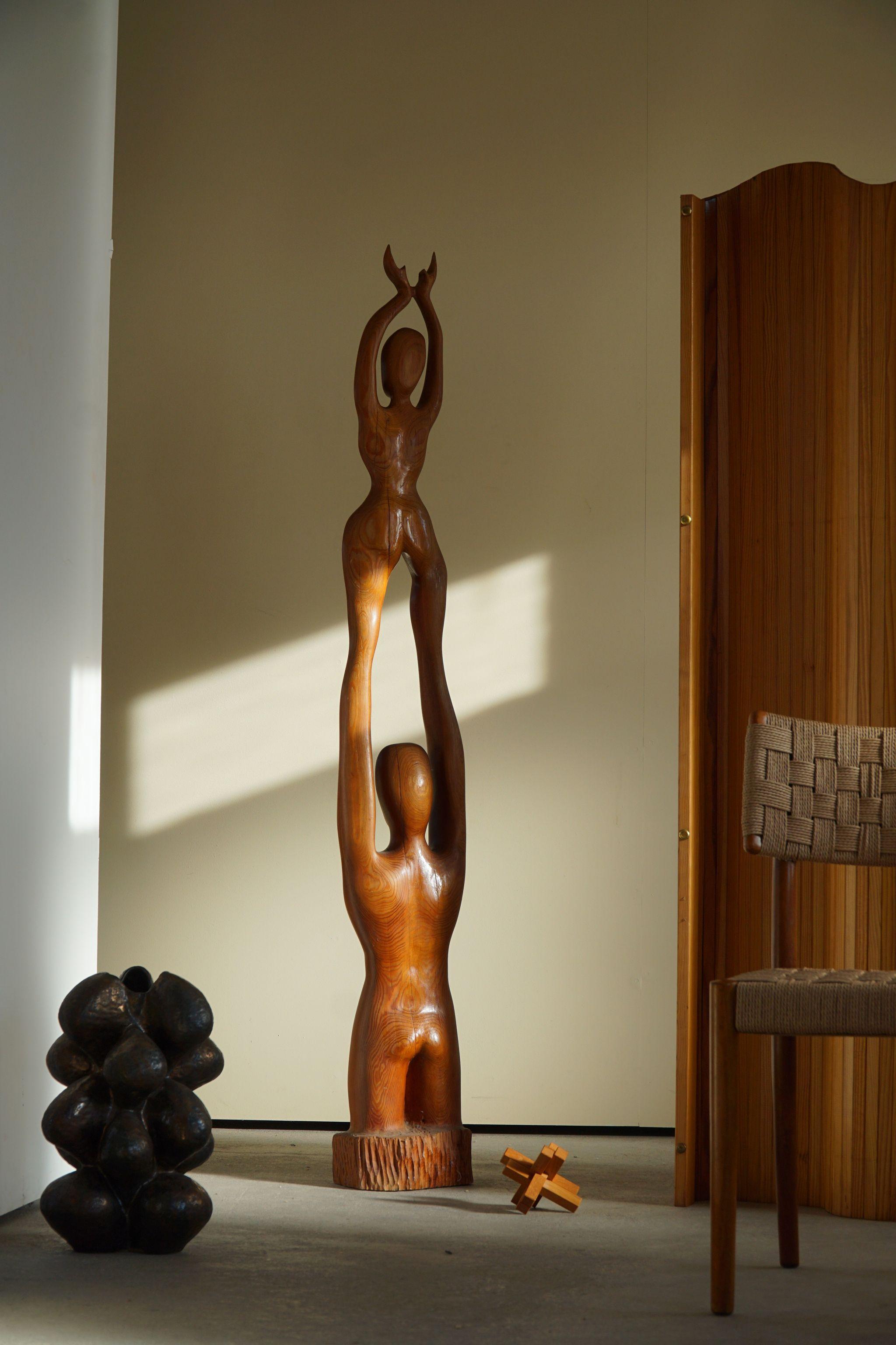 Danish Mid Century Large Wooden Sculpture in Oregon Pine of Man and Woman, 1960s In Good Condition In Odense, DK