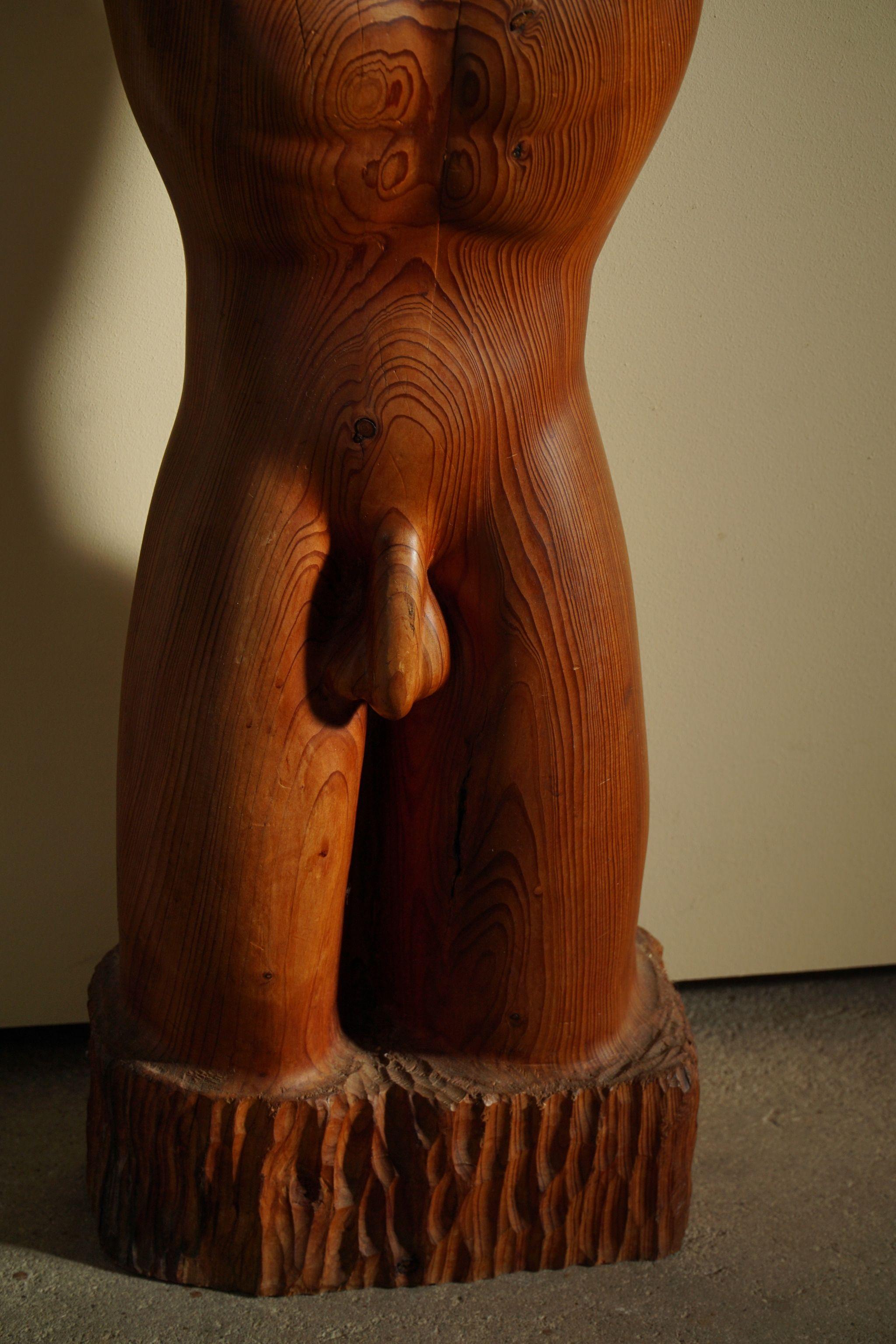 Mid-20th Century Danish Mid Century Large Wooden Sculpture in Oregon Pine of Man and Woman, 1960s