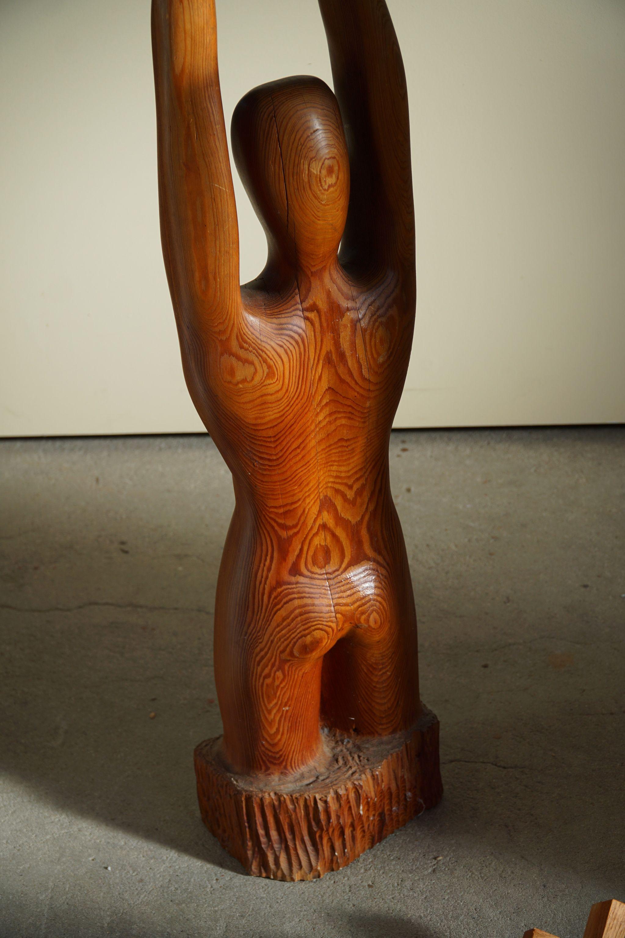 Danish Mid Century Large Wooden Sculpture in Oregon Pine of Man and Woman, 1960s 1