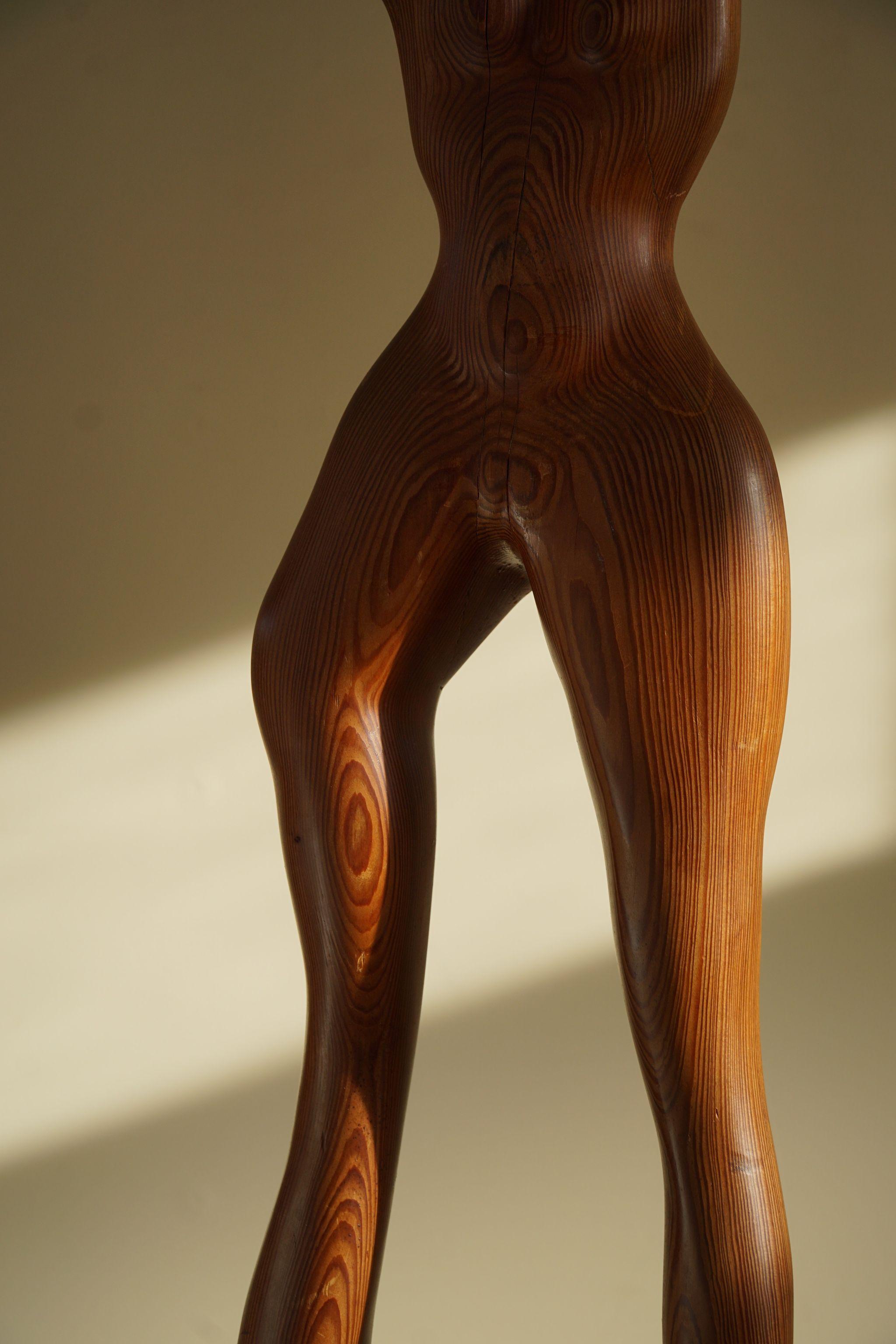 Danish Mid Century Large Wooden Sculpture in Oregon Pine of Man and Woman, 1960s 2