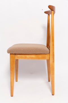 Mid-Century Latte Boucle Chair, Light Wood, M. Zielinski, Europe 1960s