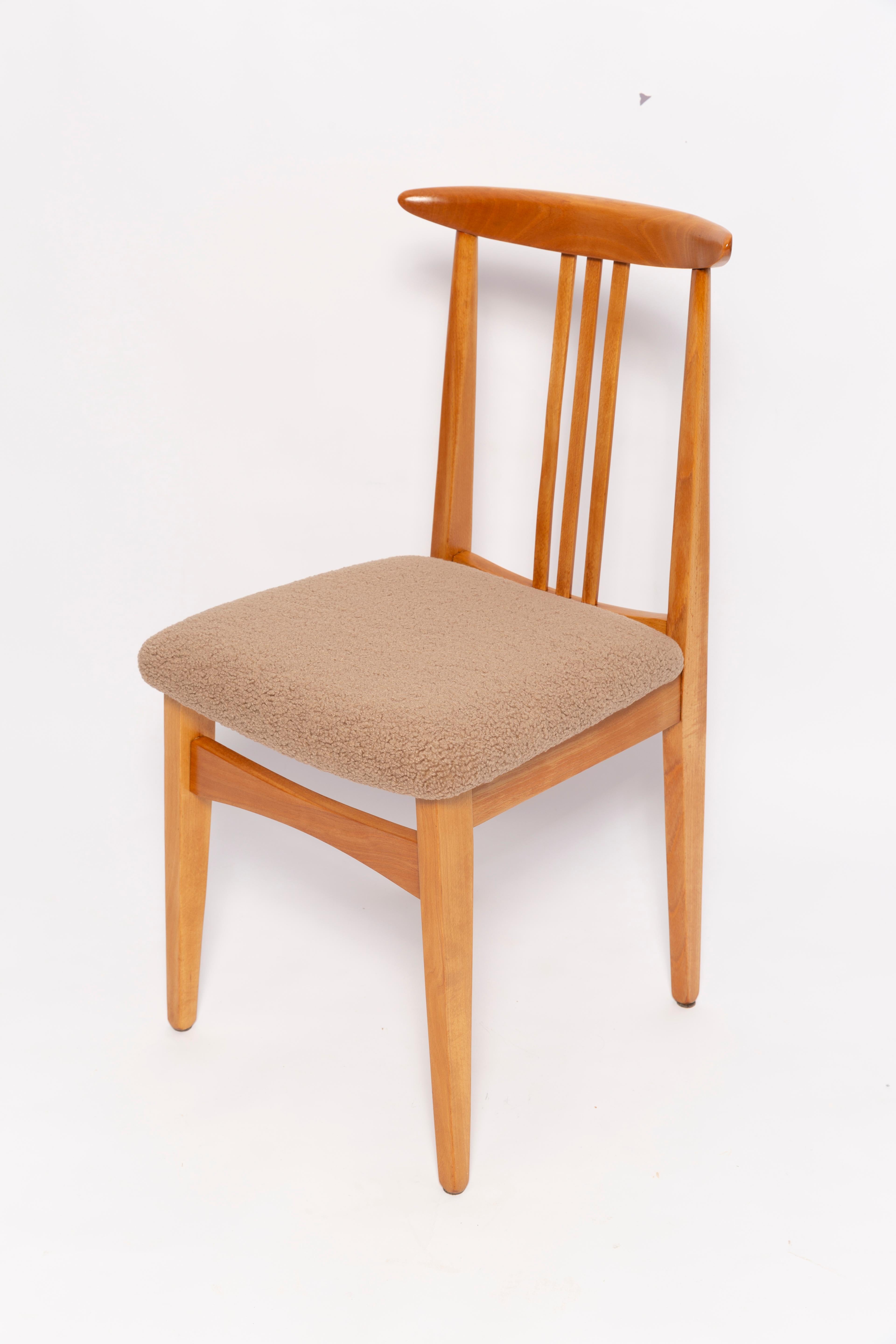 Mid-Century Modern Mid-Century Latte Boucle Chair, Light Wood, M. Zielinski, Europe 1960s For Sale