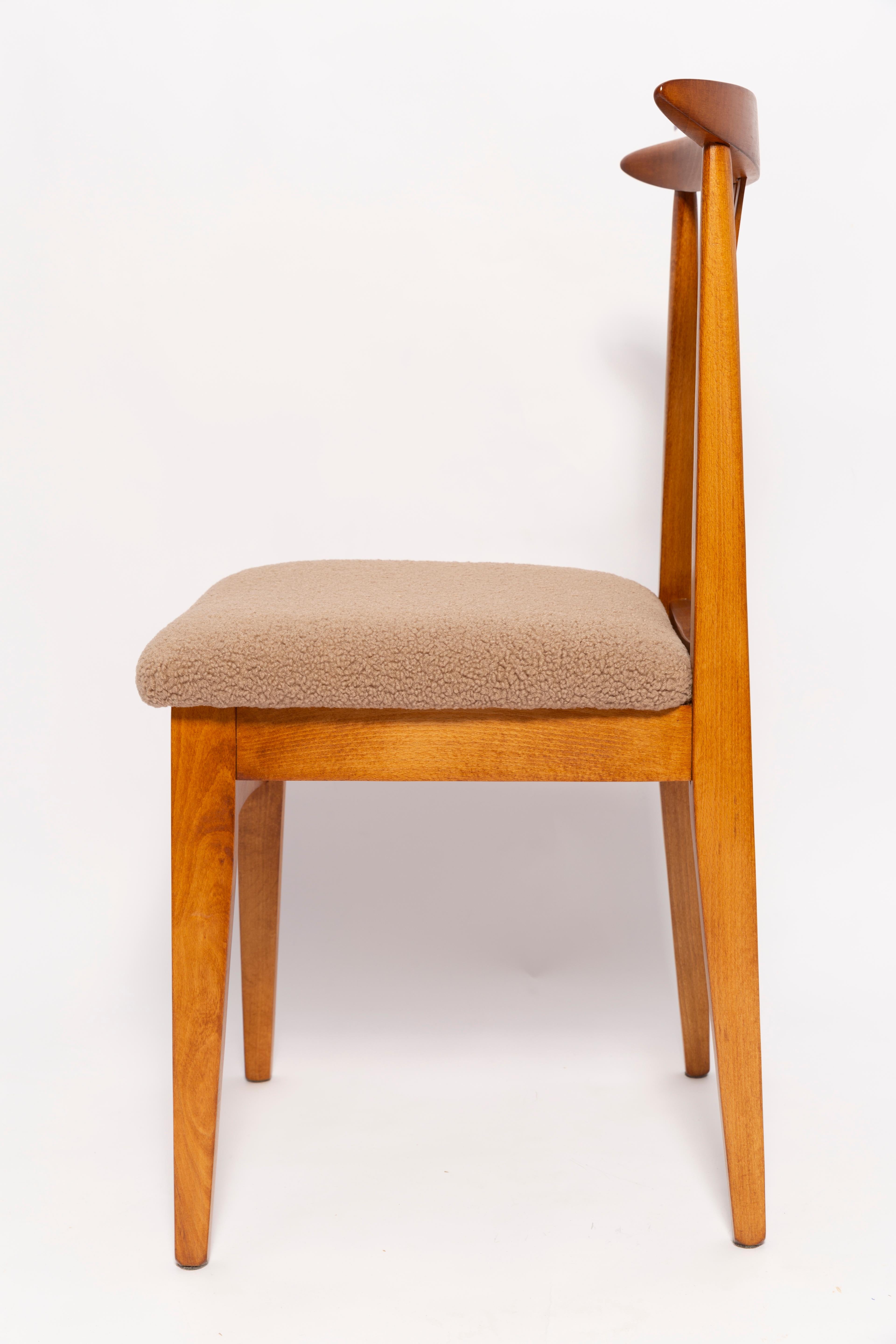Mid-Century Modern Mid-Century Latte Boucle Chair, Medium Wood, M. Zielinski, Europe 1960s For Sale