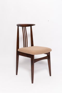 Mid Century Latte Boucle Chair, Walnut Wood, M. Zielinski, Europe, 1960s