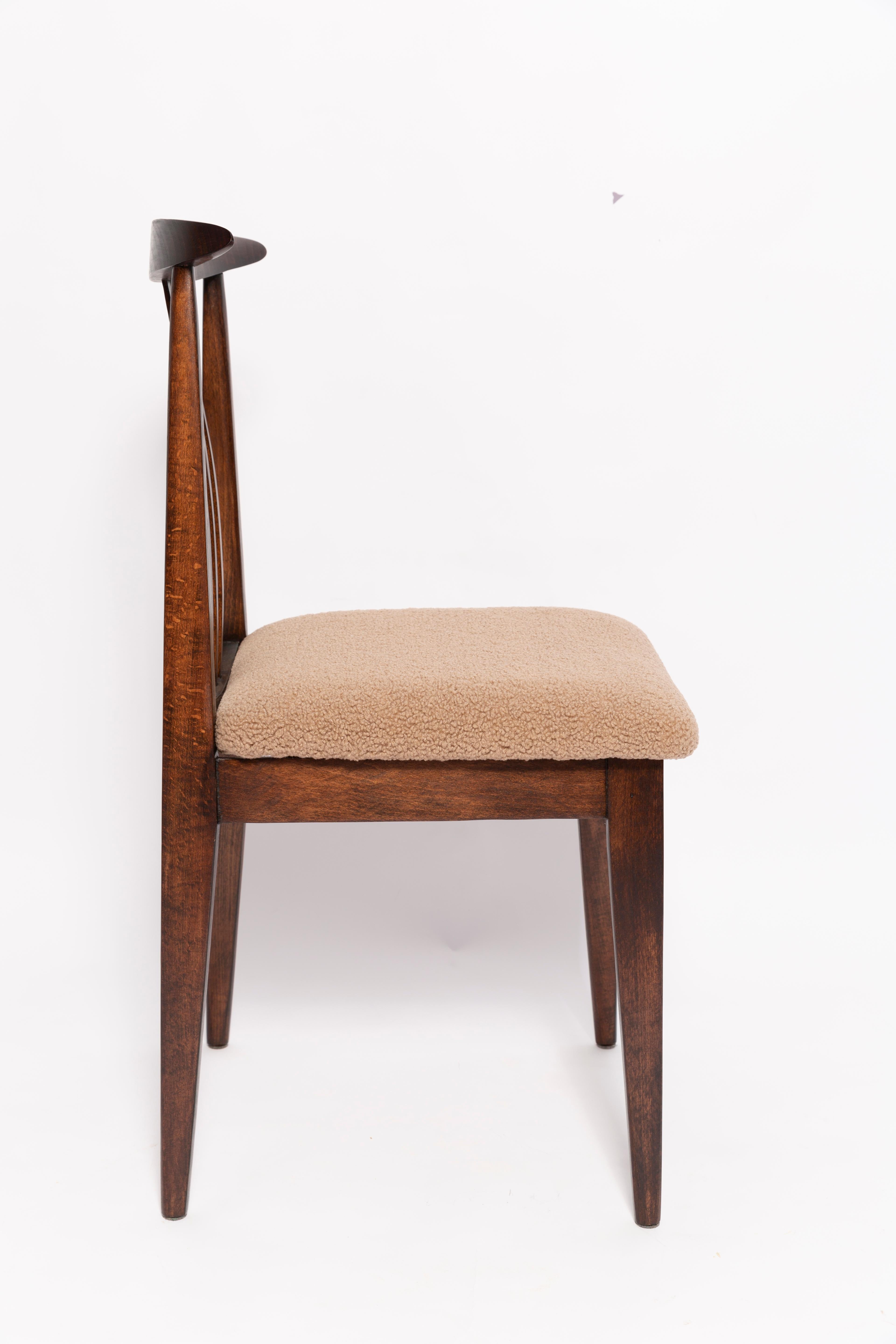 Mid-Century Modern Mid Century Latte Boucle Chair, Walnut Wood, M. Zielinski, Europe, 1960s For Sale