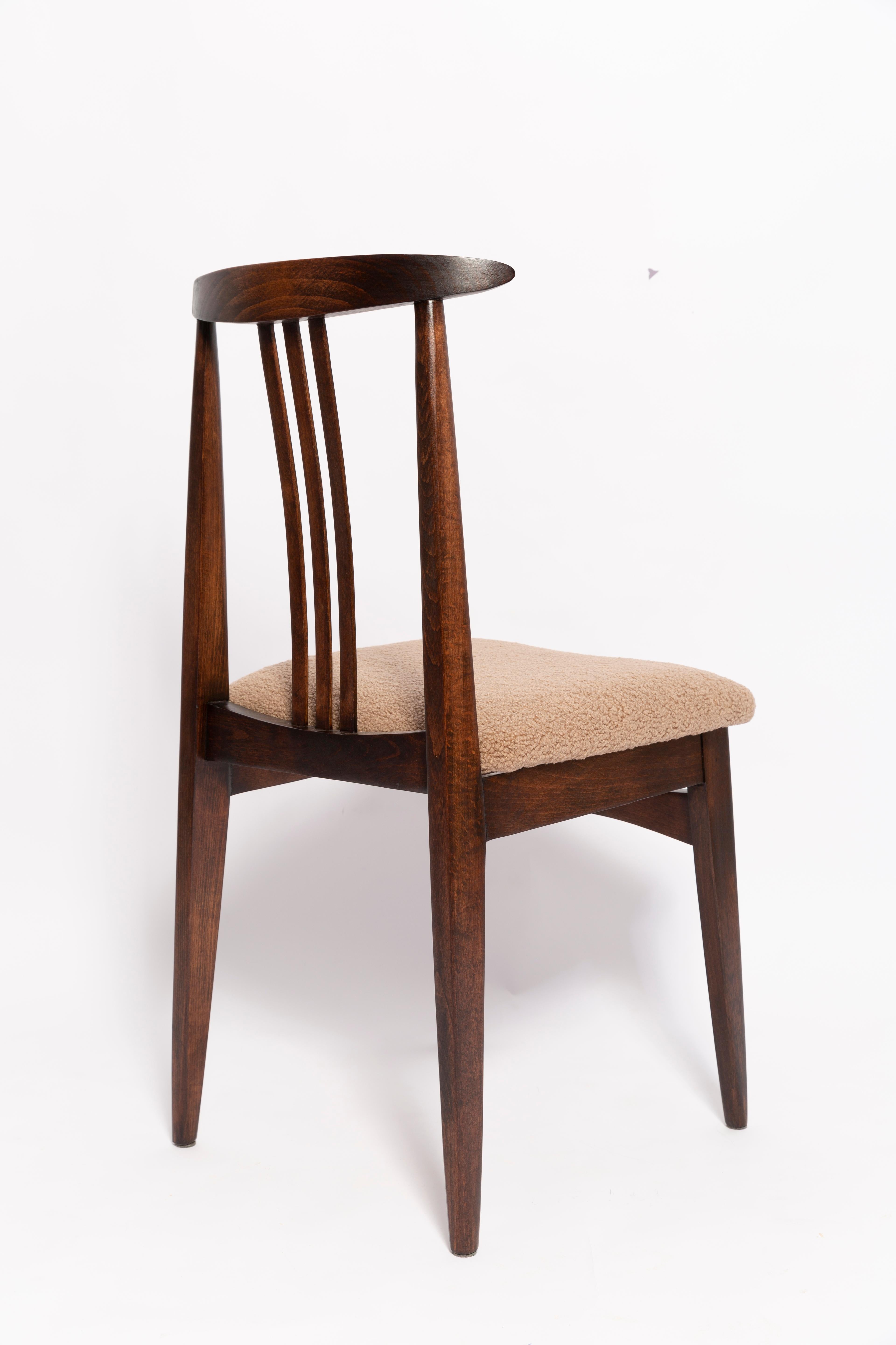 Polish Mid Century Latte Boucle Chair, Walnut Wood, M. Zielinski, Europe, 1960s For Sale