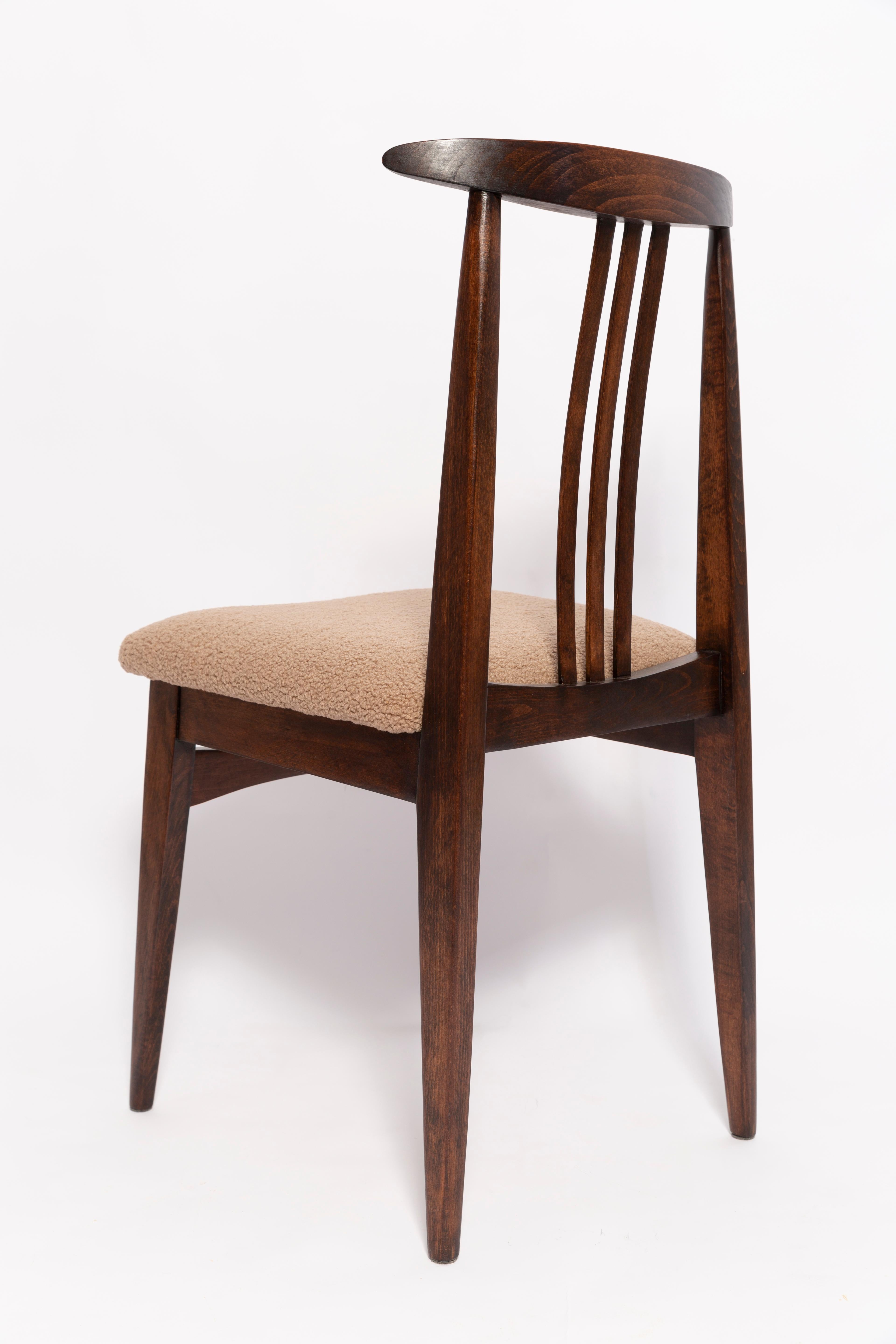 20th Century Mid Century Latte Boucle Chair, Walnut Wood, M. Zielinski, Europe, 1960s For Sale