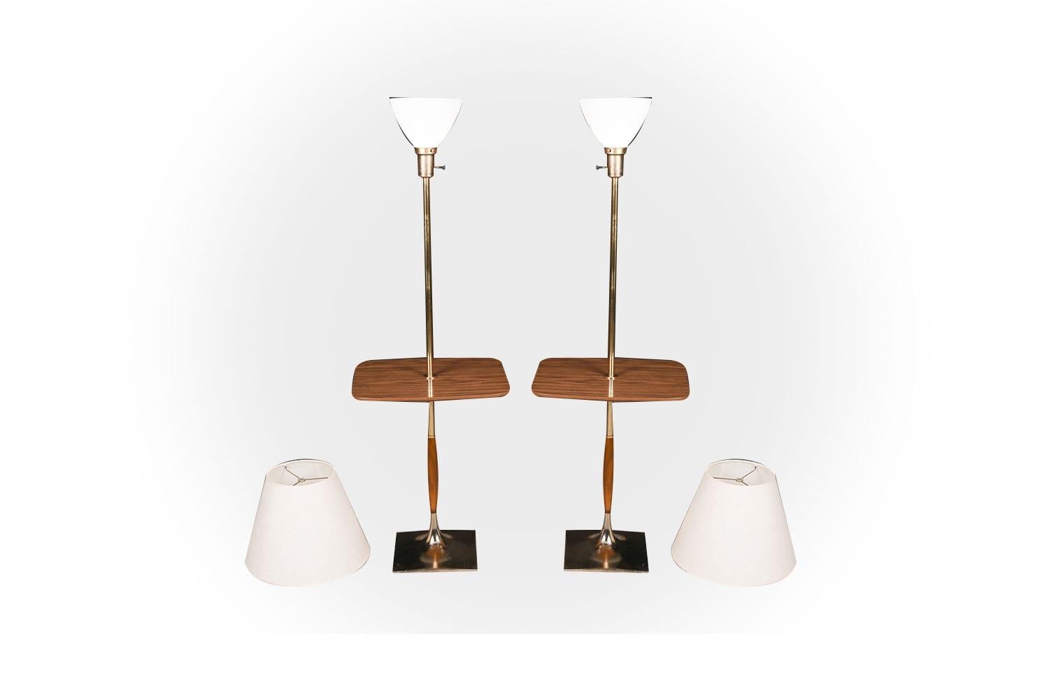 Mid-Century Modern Midcentury Laurel Brass Floor Table Lamps Pair For Sale