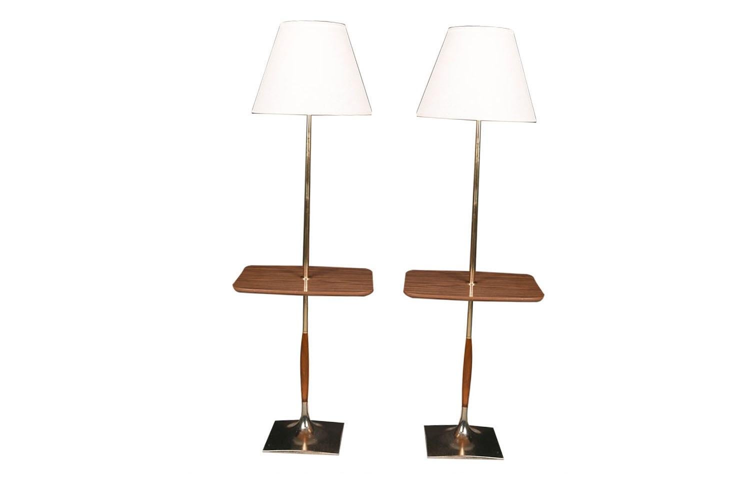 Midcentury Laurel Brass Floor Table Lamps Pair For Sale 1
