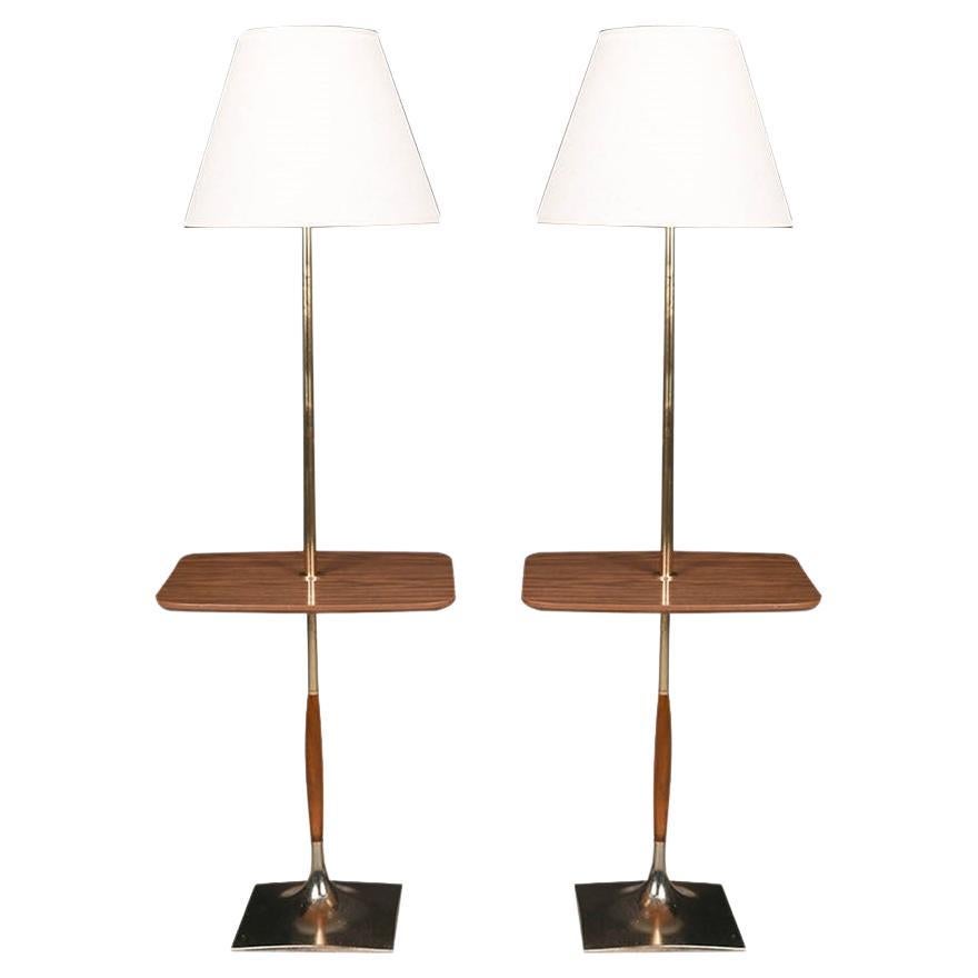Midcentury Laurel Brass Floor Table Lamps Pair For Sale