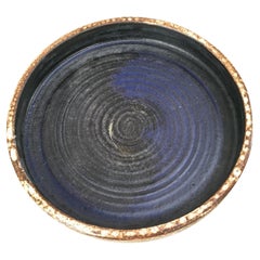 Mid Century Lava Glaze and Cobalt Charger in the Style of Hans Coper, 1970s