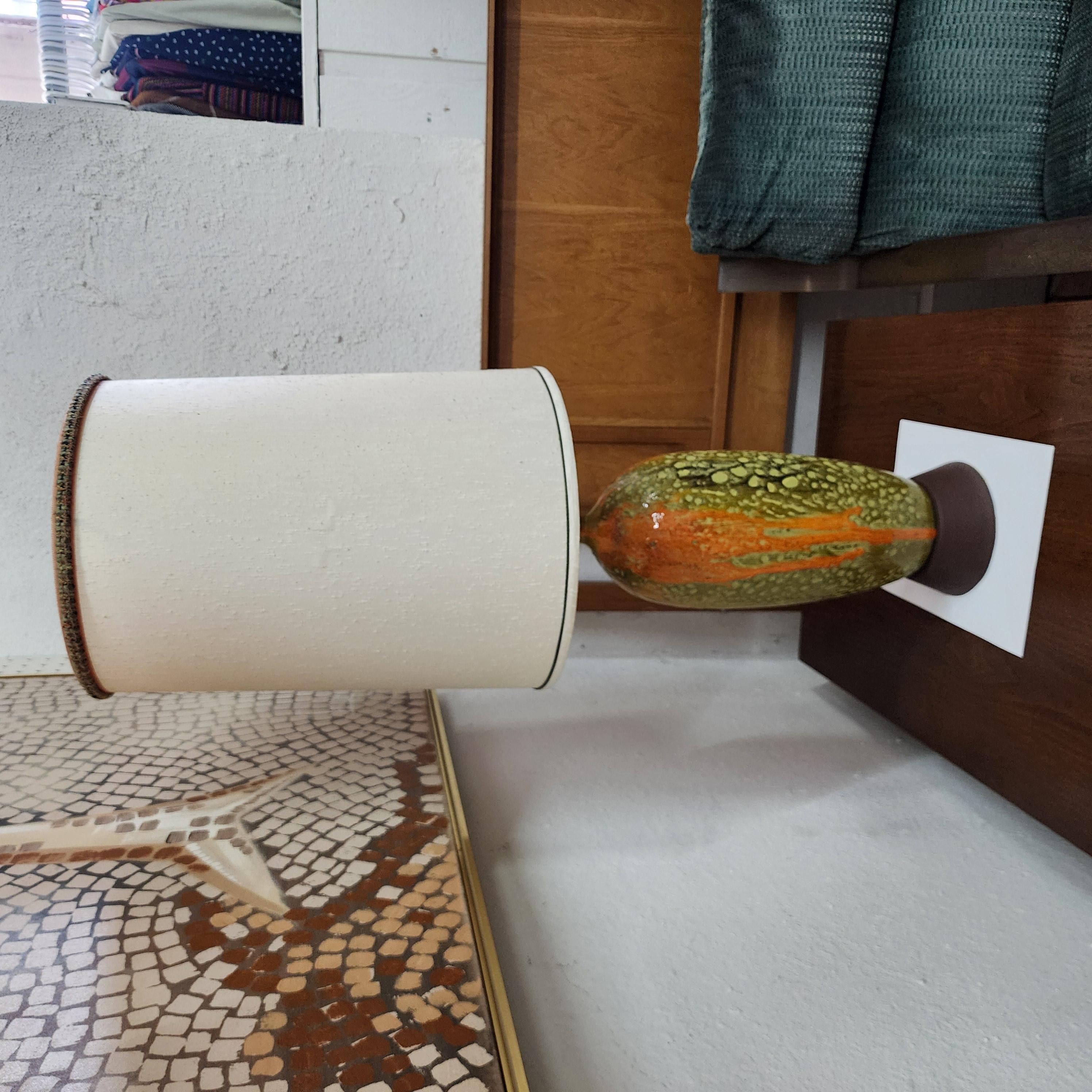 Mid-Century Lava Glazed Ceramic Lamp with Shades of Green and Orange In Good Condition In Bay City, MI