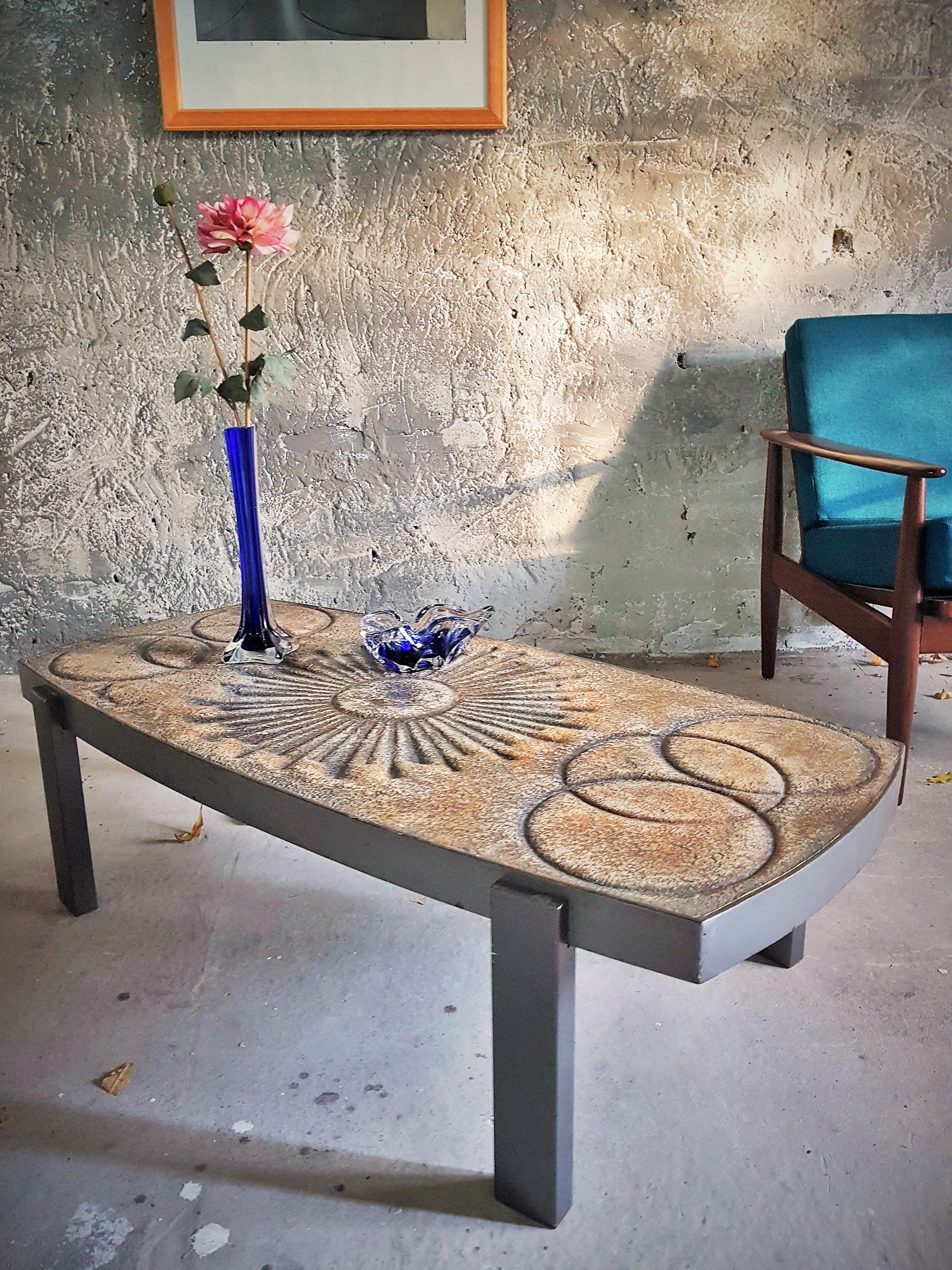 Midcentury Lava Stone Coffee Side Table by Chaty, Vallauris France, 1960s For Sale 1