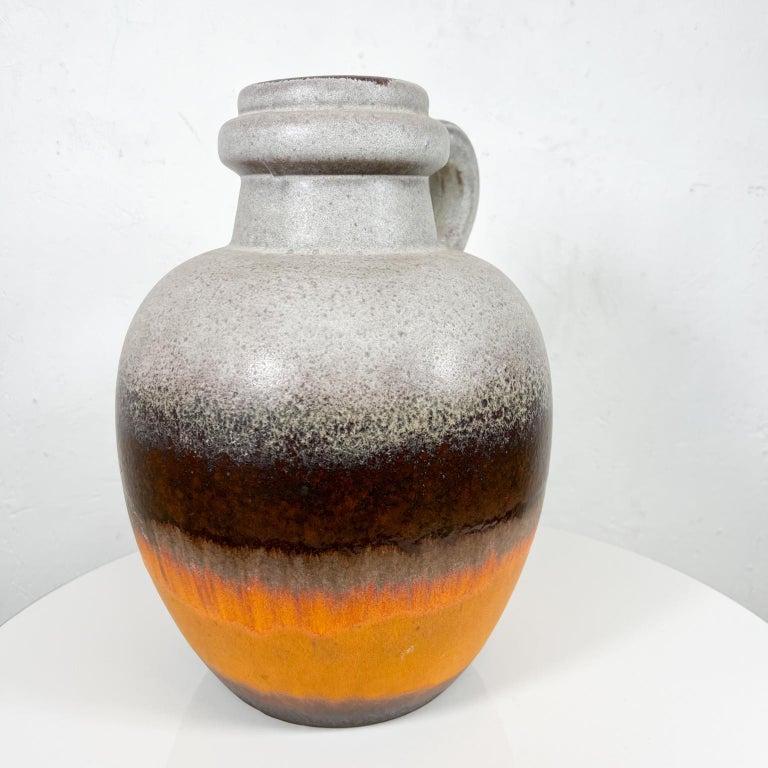 Ceramic Mid-Century Lava Stripe Pottery Art Water Pitcher Jug Vase West Germany For Sale