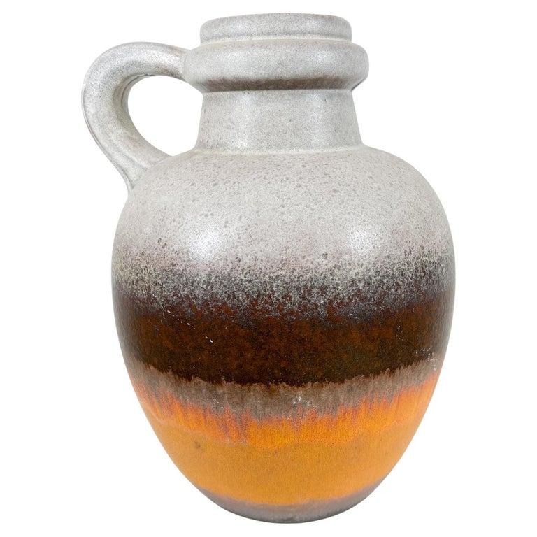 Mid-Century Lava Stripe Pottery Art Water Pitcher Jug Vase West Germany