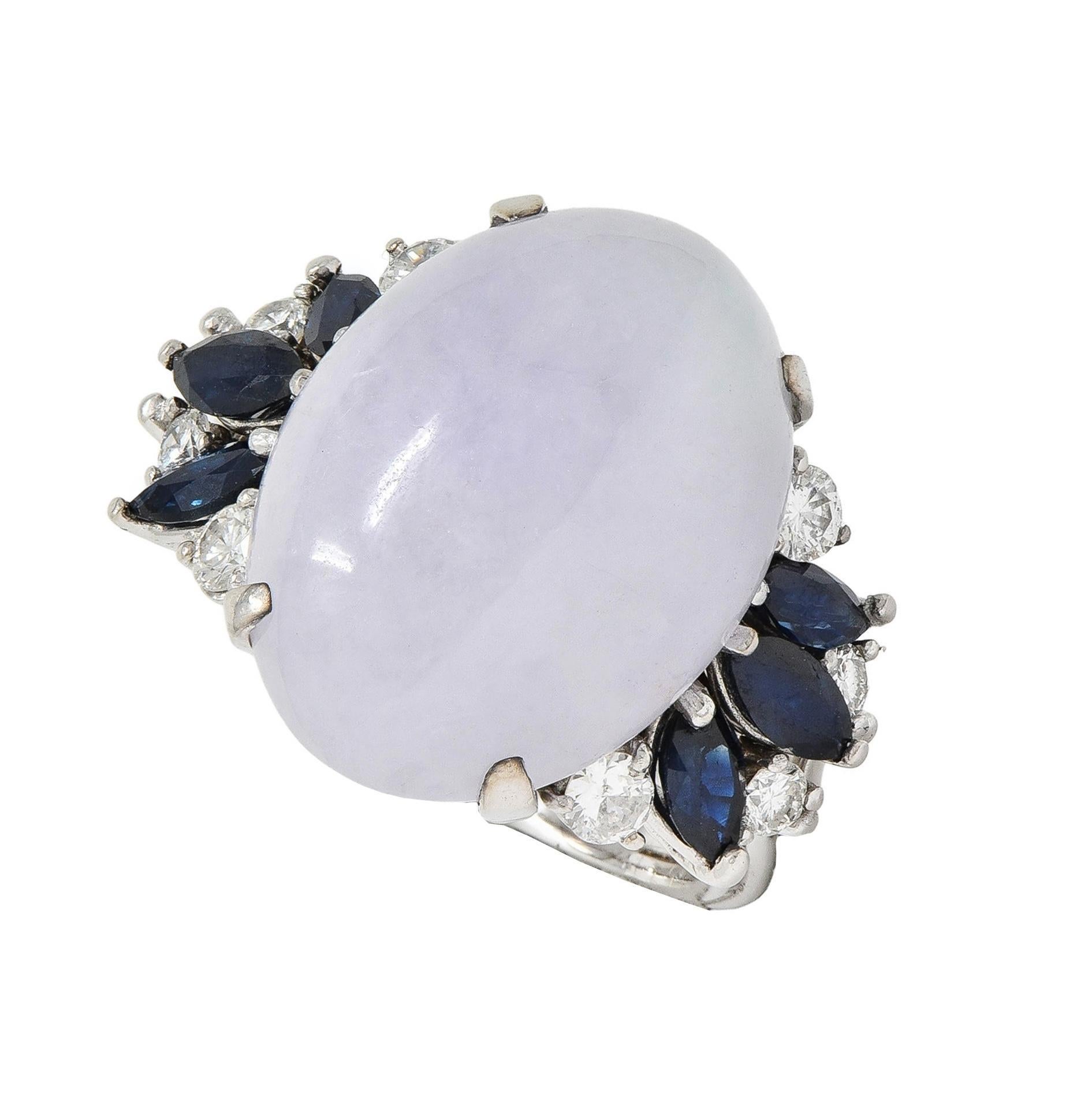 Mid-Century Lavender Jade Sapphire Diamond 14 Karat White Gold Vintage Ring 5