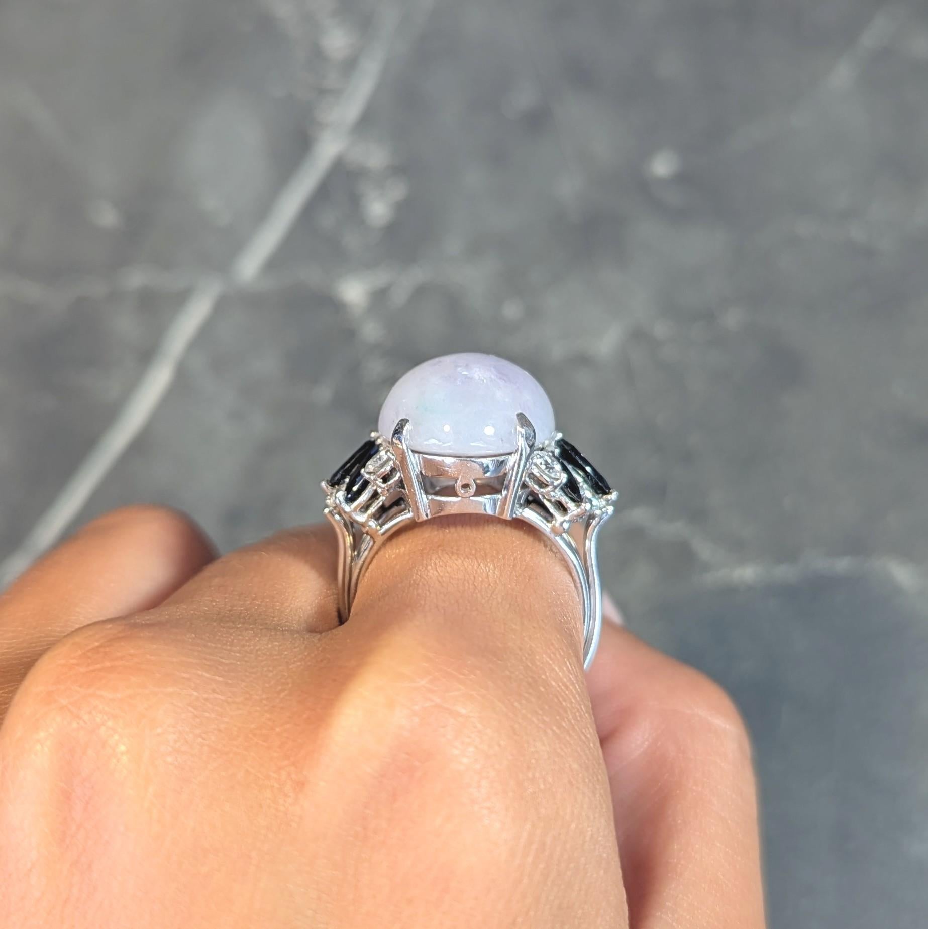 Mid-Century Lavender Jade Sapphire Diamond 14 Karat White Gold Vintage Ring 6
