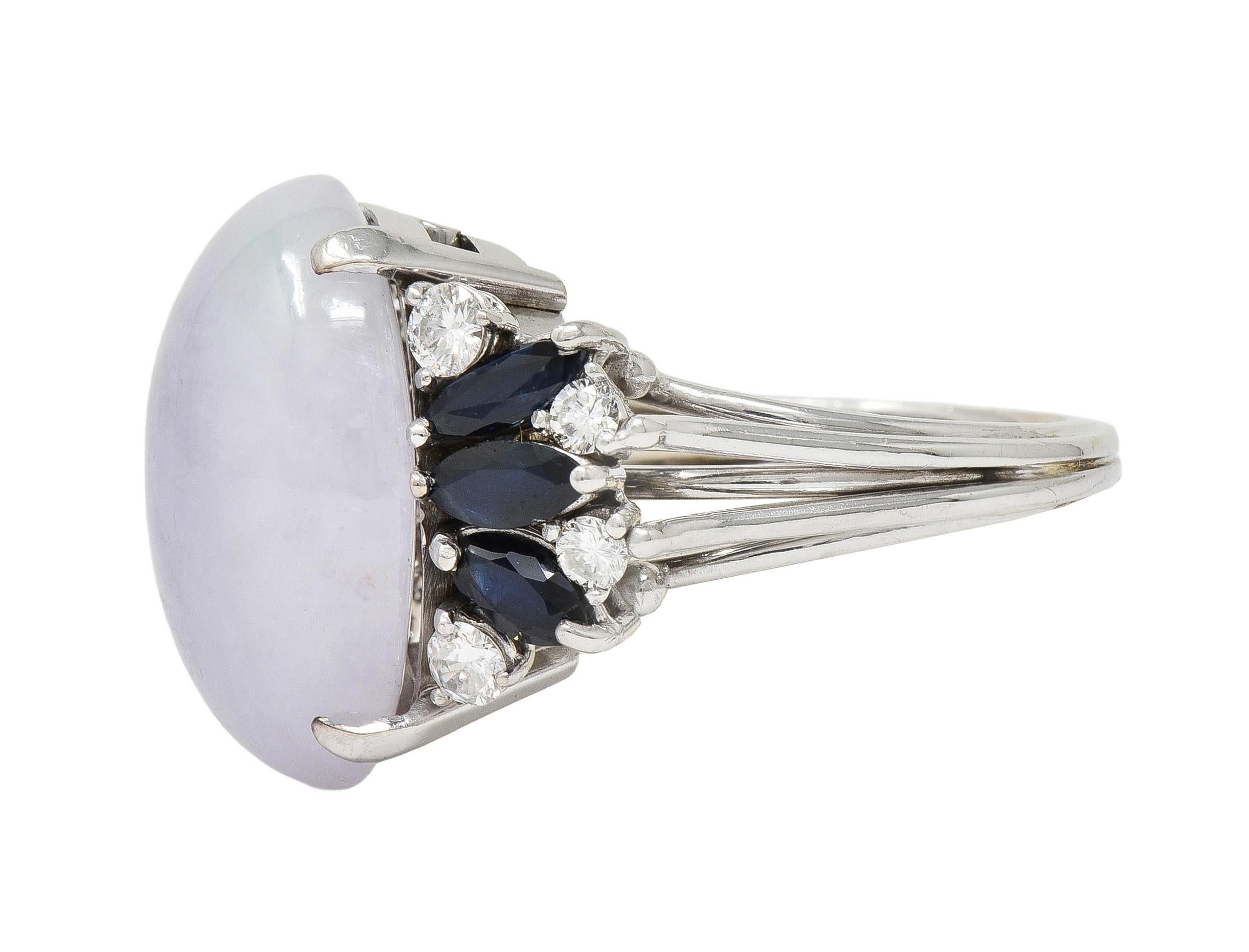 Mid-Century Lavender Jade Sapphire Diamond 14 Karat White Gold Vintage Ring 1