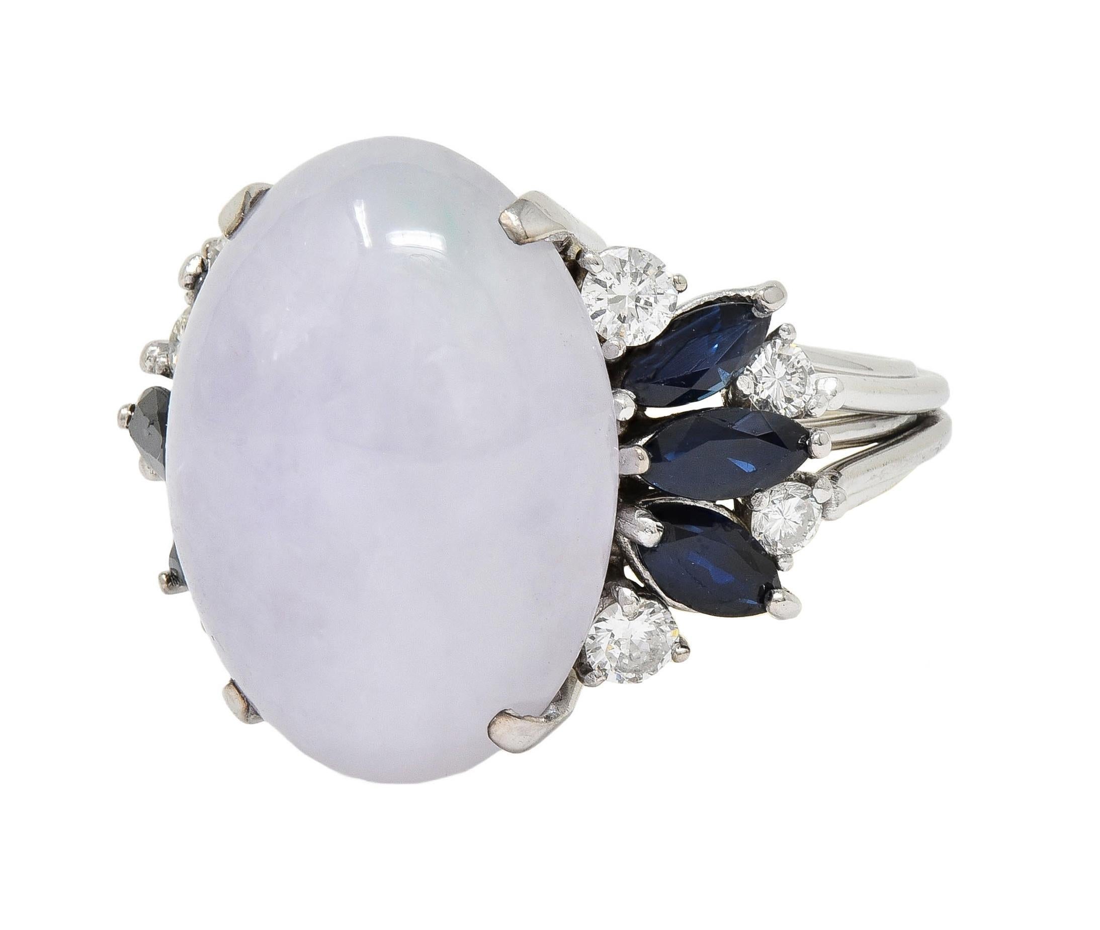 Mid-Century Lavender Jade Sapphire Diamond 14 Karat White Gold Vintage Ring 2