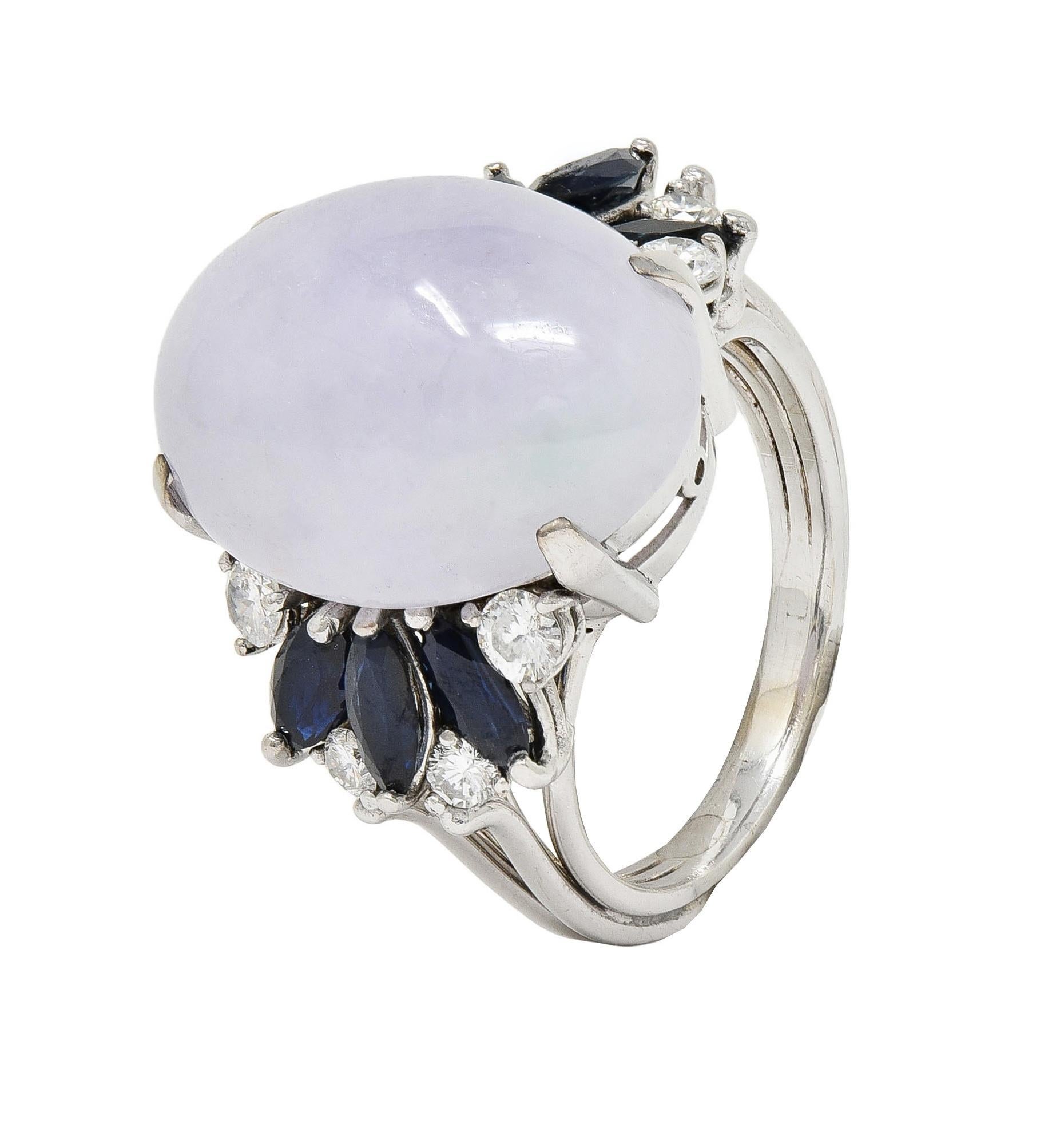 Mid-Century Lavender Jade Sapphire Diamond 14 Karat White Gold Vintage Ring 3